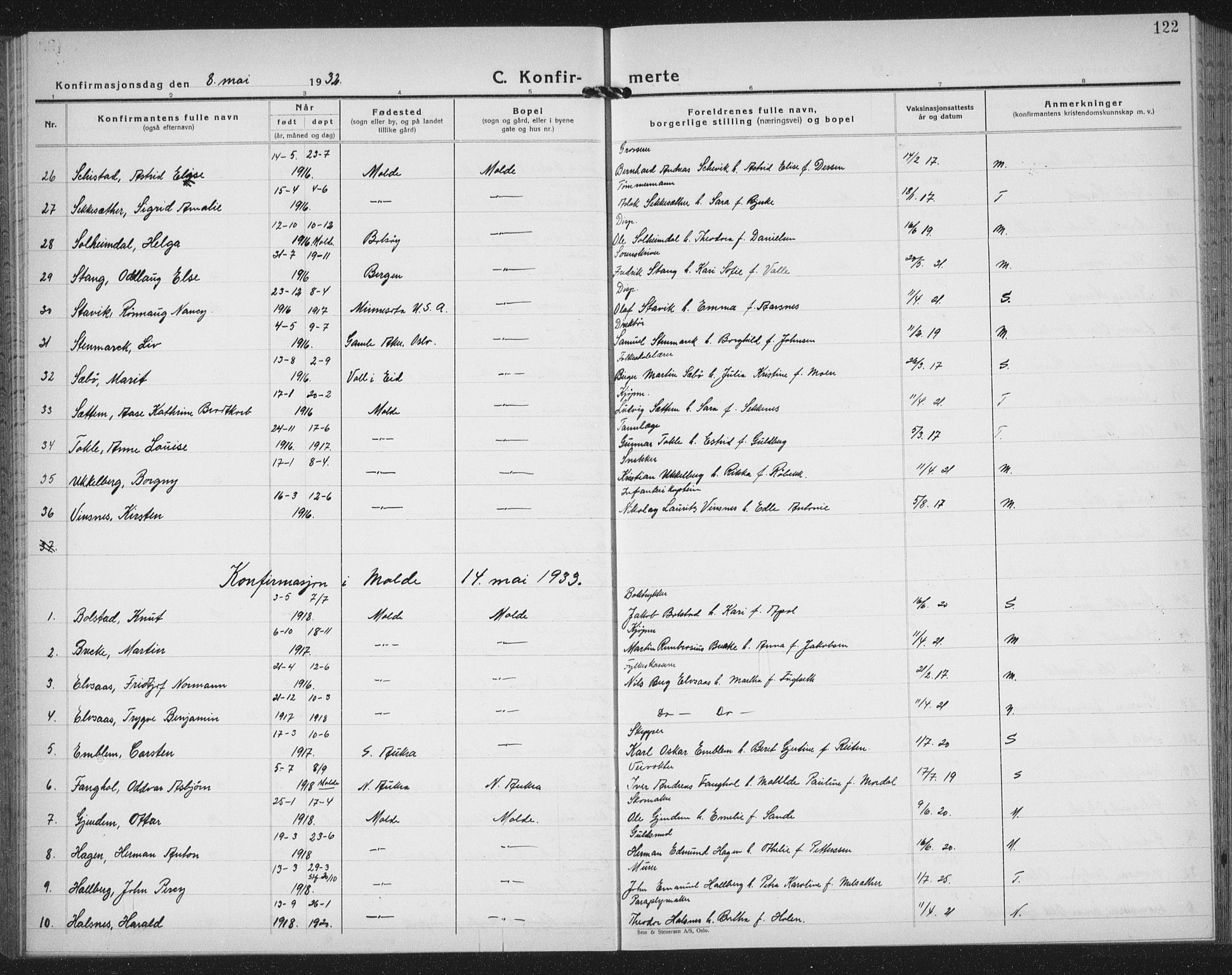 Ministerialprotokoller, klokkerbøker og fødselsregistre - Møre og Romsdal, SAT/A-1454/558/L0704: Parish register (copy) no. 558C05, 1921-1942, p. 122