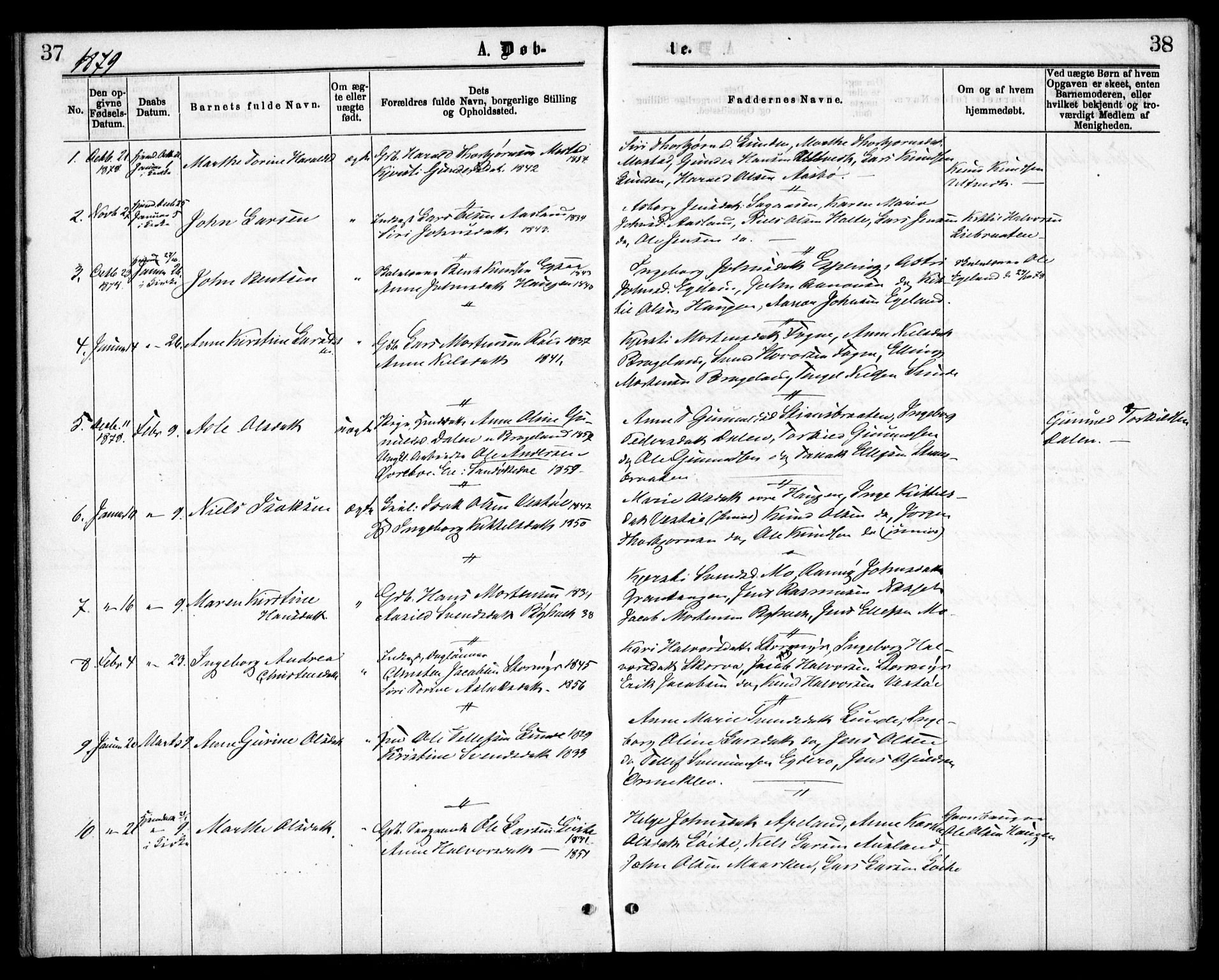 Gjerstad sokneprestkontor, AV/SAK-1111-0014/F/Fa/Faa/L0008: Parish register (official) no. A 8, 1876-1884, p. 37-38