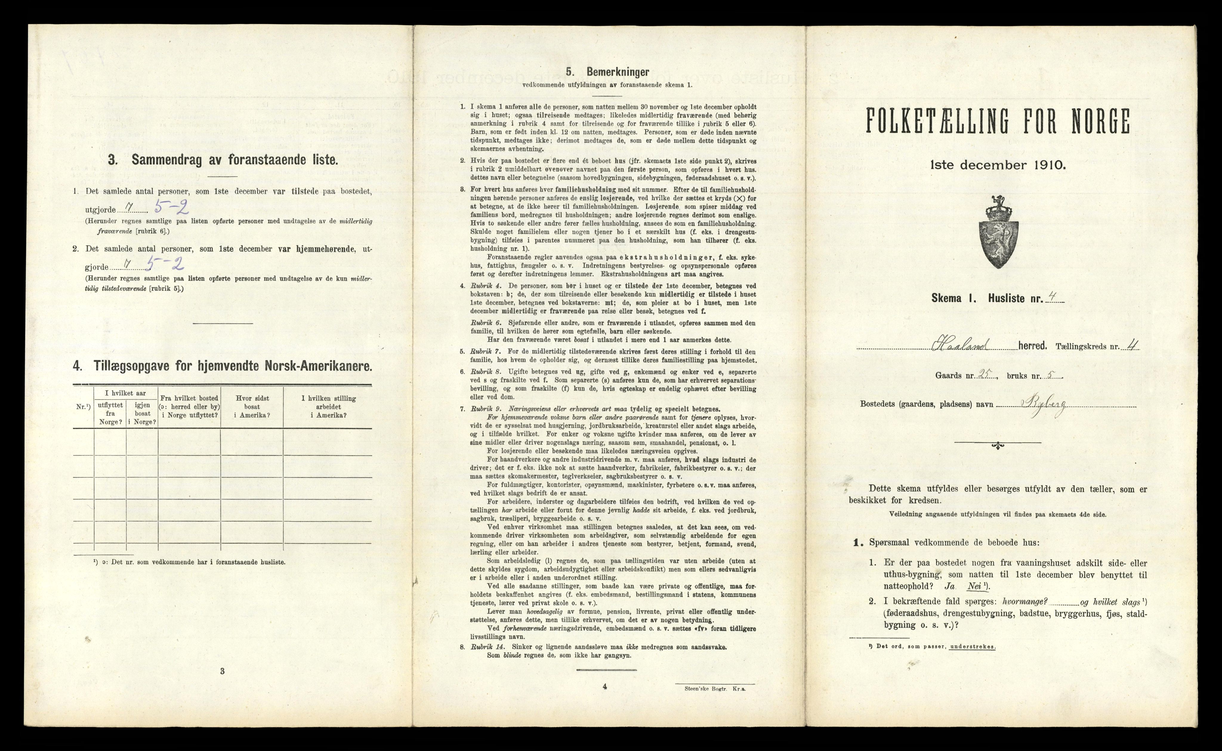 RA, 1910 census for Håland, 1910, p. 665