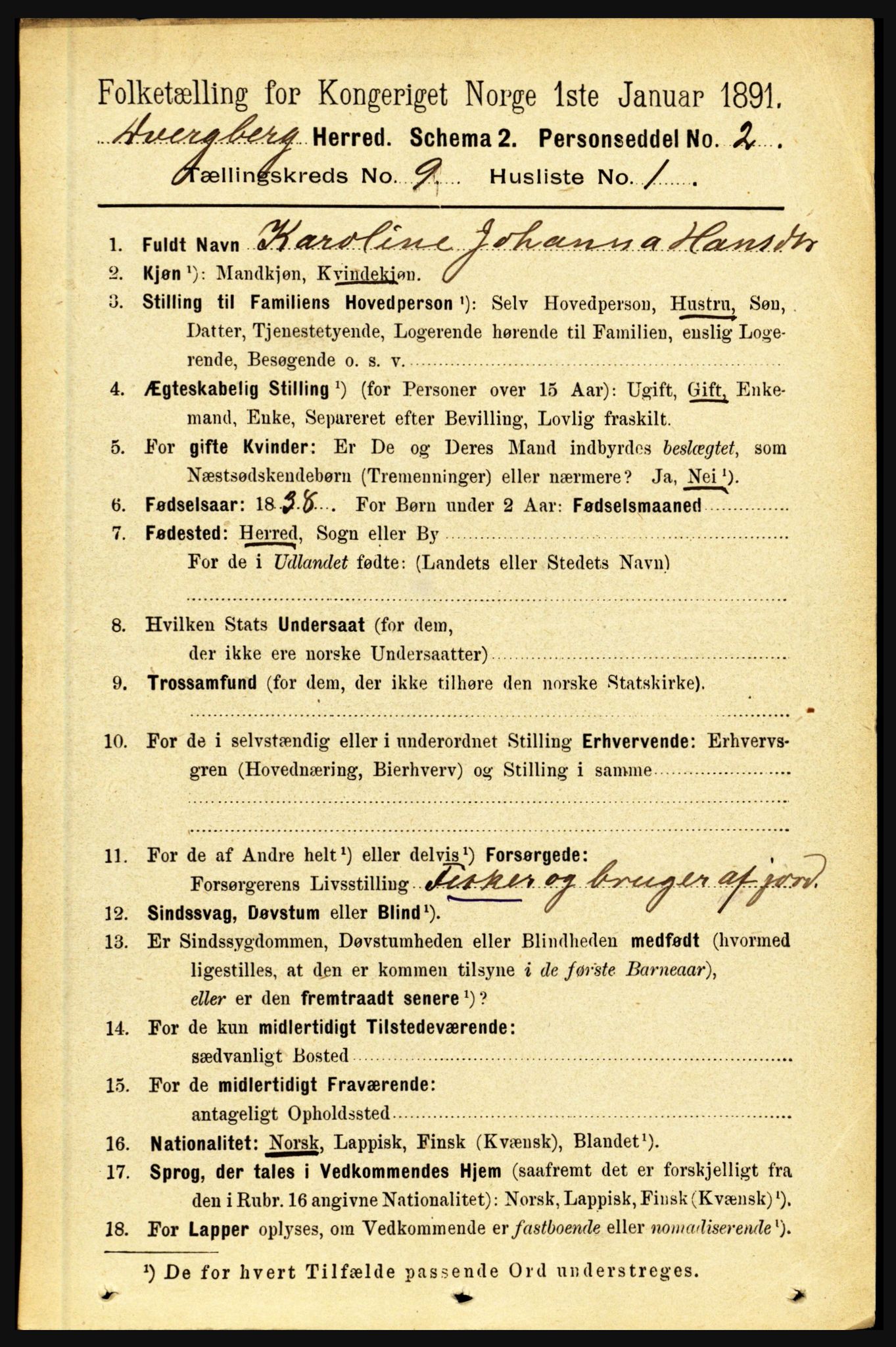 RA, 1891 census for 1872 Dverberg, 1891, p. 3531