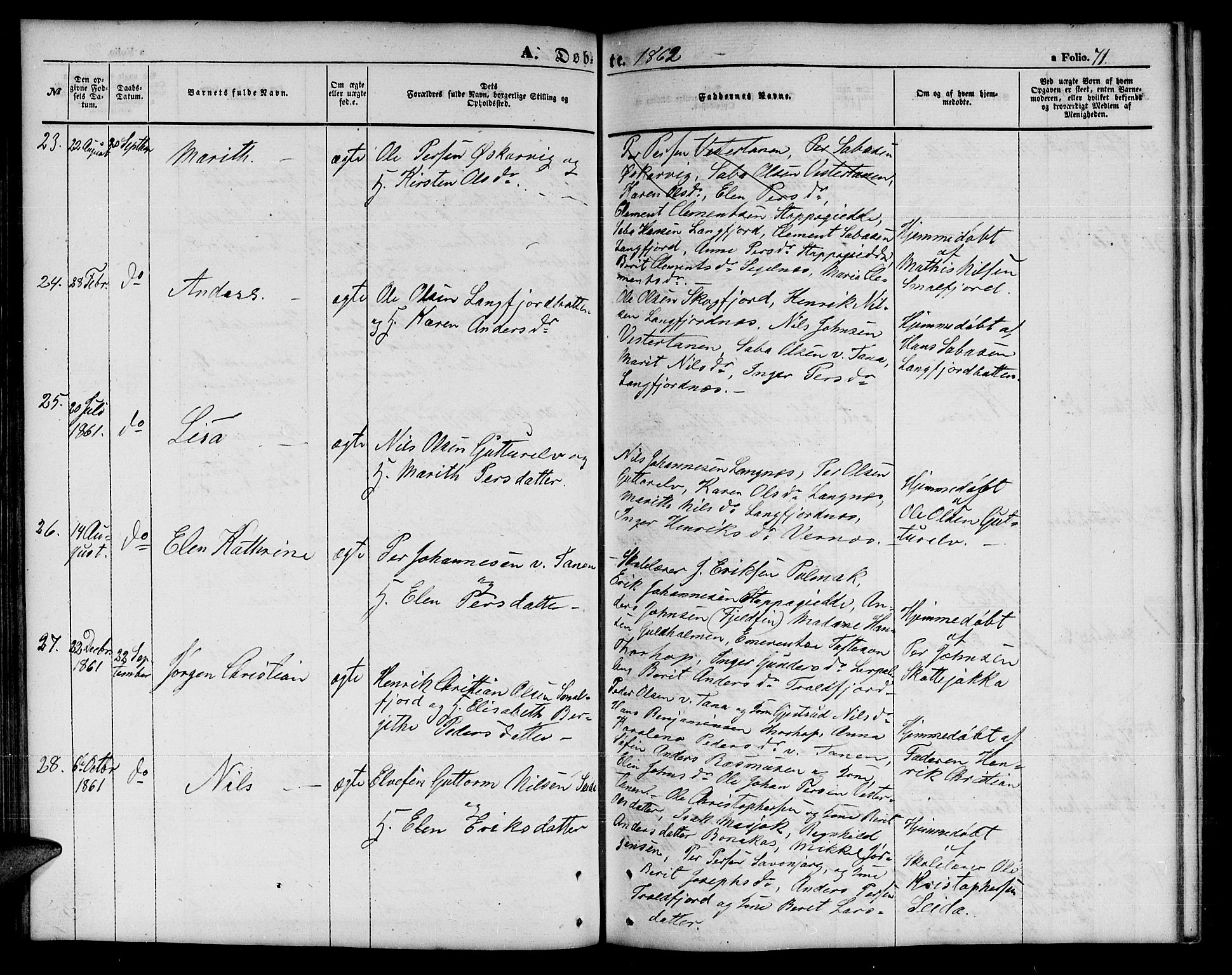 Tana sokneprestkontor, AV/SATØ-S-1334/H/Hb/L0001klokker: Parish register (copy) no. 1 /1, 1853-1867, p. 71