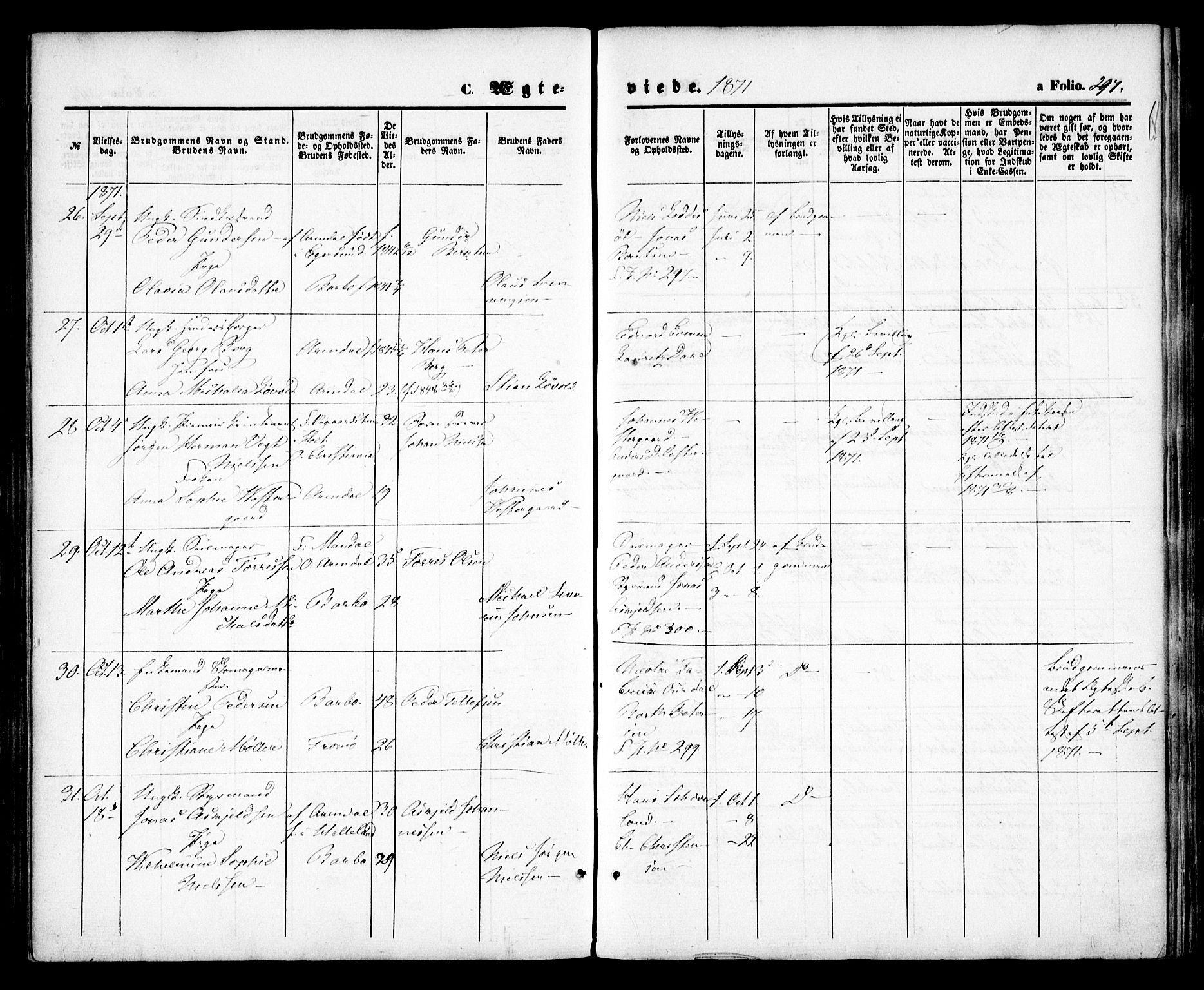 Arendal sokneprestkontor, Trefoldighet, SAK/1111-0040/F/Fa/L0007: Parish register (official) no. A 7, 1868-1878, p. 297