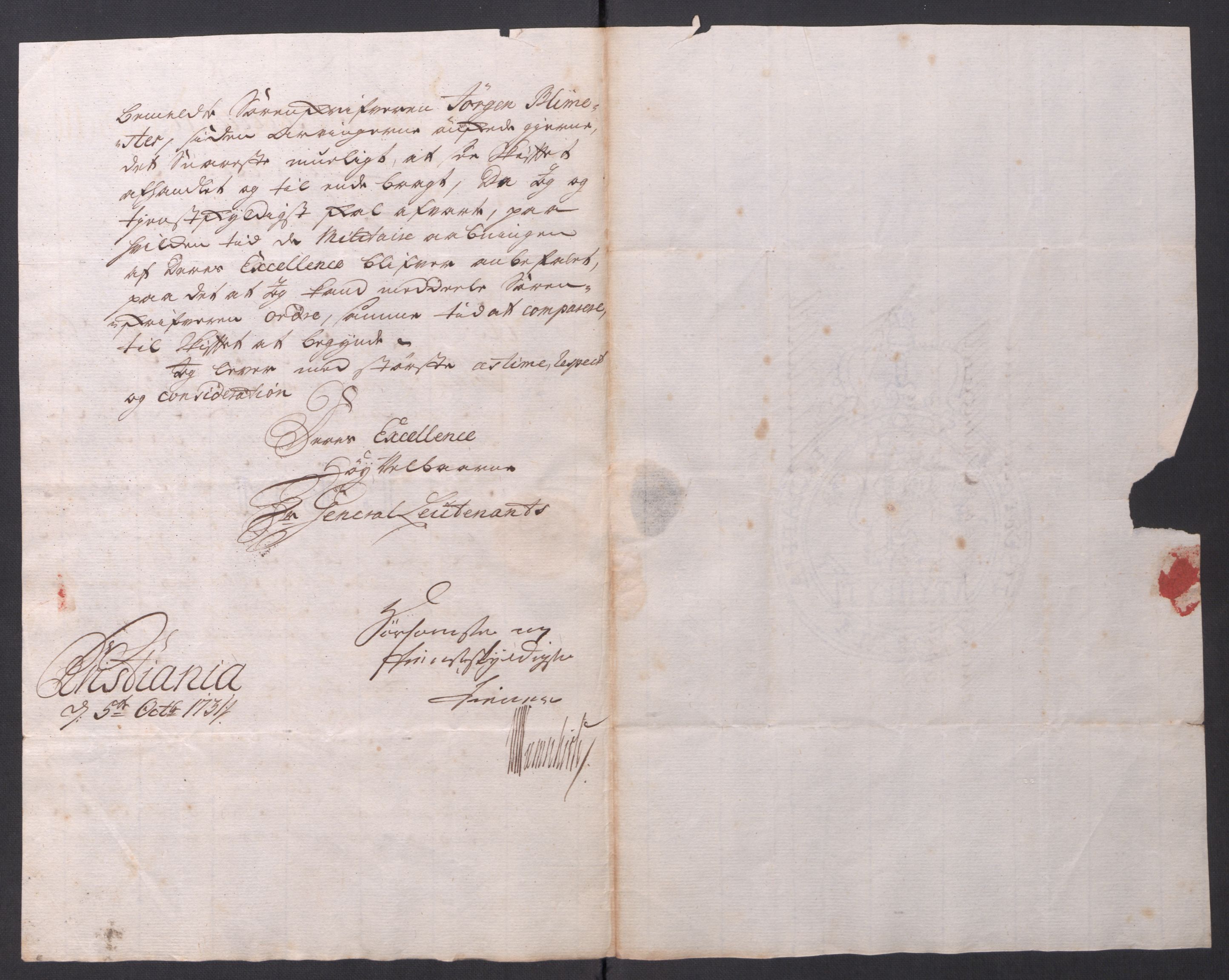 Kommanderende general (KG I) med Det norske krigsdirektorium, AV/RA-EA-5419/D/L0061: Stattholderens, stiftamtmenns og amtmenns brev, 1731-1740, p. 11
