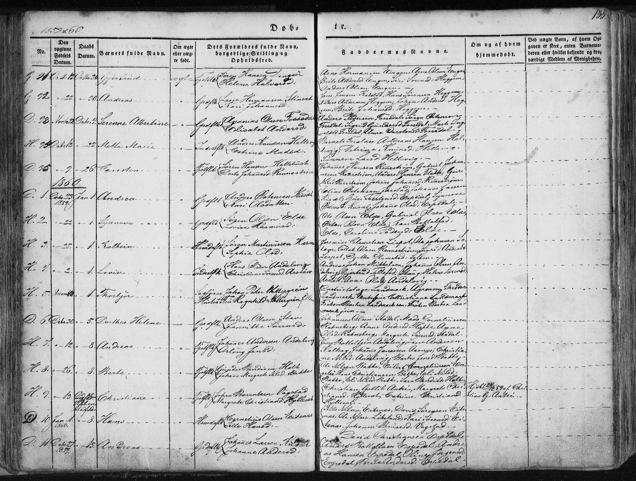 Fjaler sokneprestembete, SAB/A-79801/H/Haa/Haaa/L0006: Parish register (official) no. A 6, 1835-1884, p. 135
