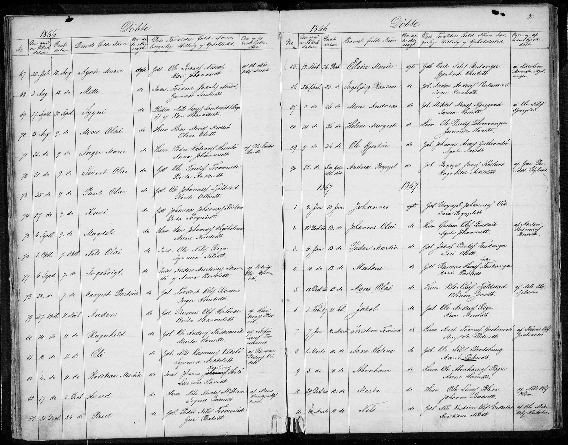 Herdla Sokneprestembete, SAB/A-75701/H/Haa: Parish register (official) no. A 1, 1855-1869, p. 27