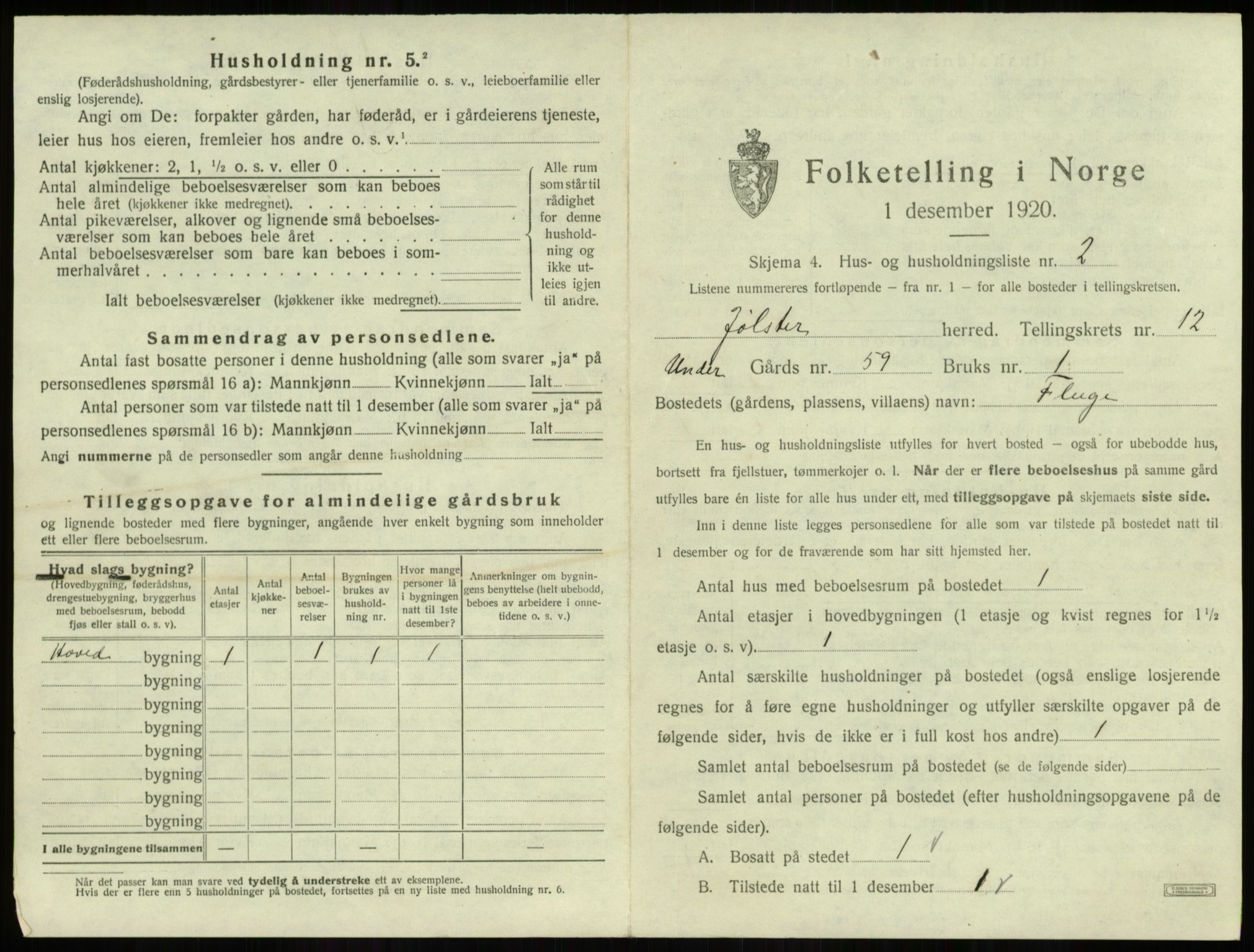 SAB, 1920 census for Jølster, 1920, p. 764