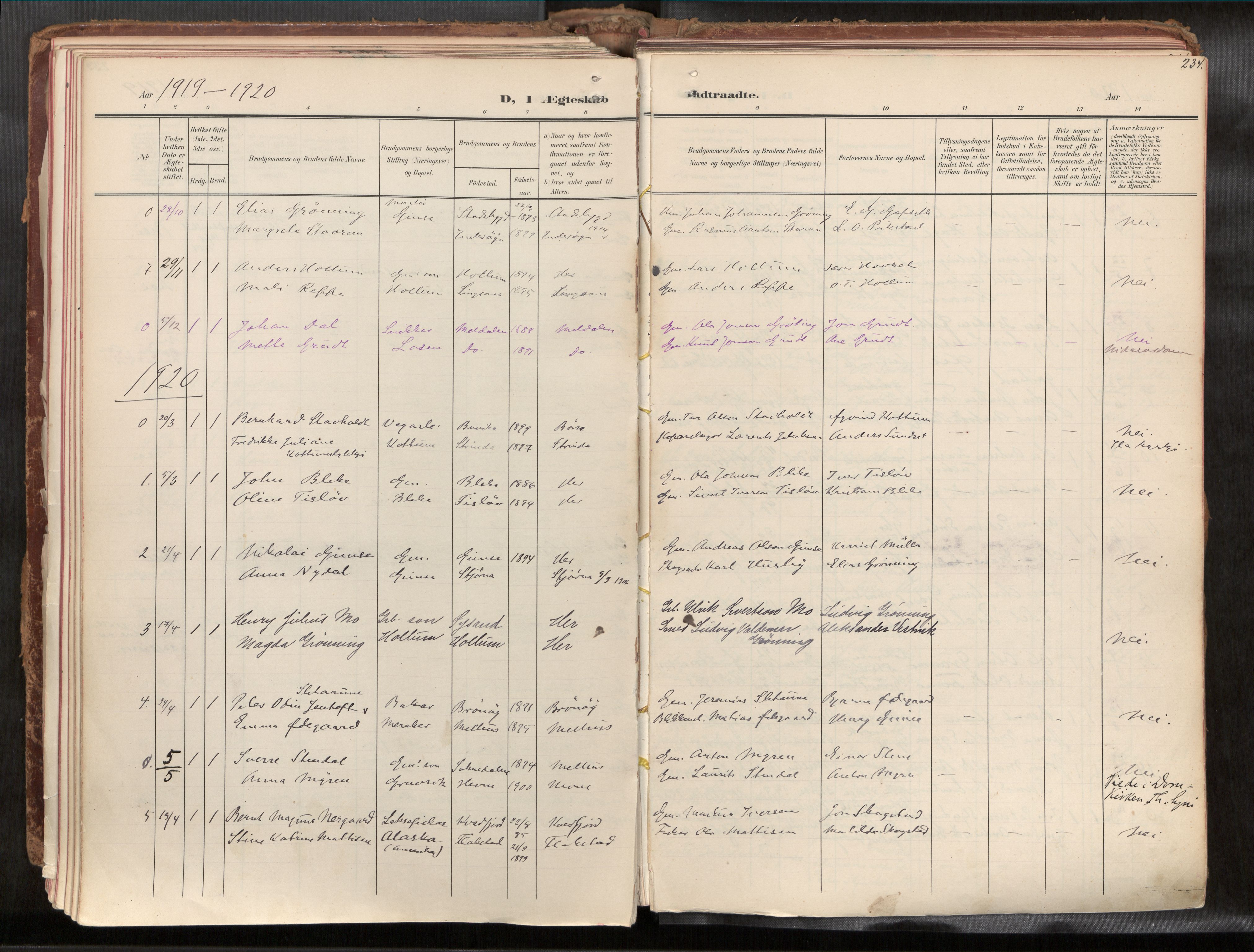 Ministerialprotokoller, klokkerbøker og fødselsregistre - Sør-Trøndelag, SAT/A-1456/691/L1085b: Parish register (official) no. 691A18, 1908-1930, p. 234