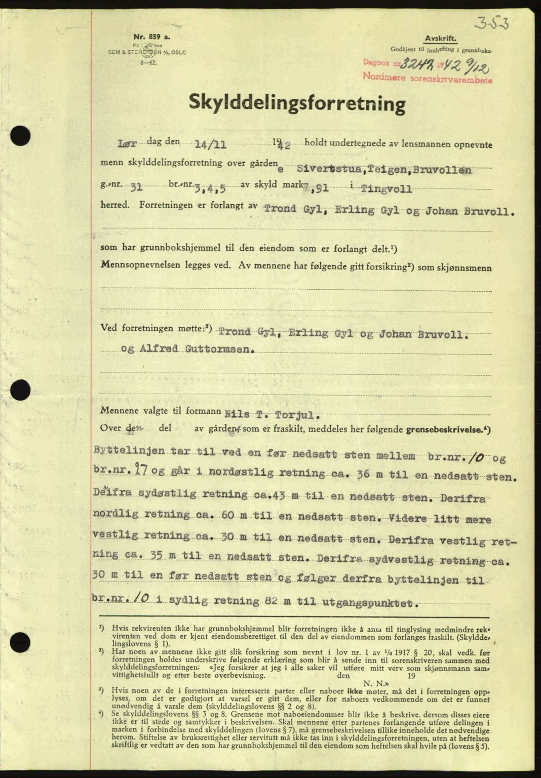 Nordmøre sorenskriveri, AV/SAT-A-4132/1/2/2Ca: Mortgage book no. A94, 1942-1943, Diary no: : 3242/1942