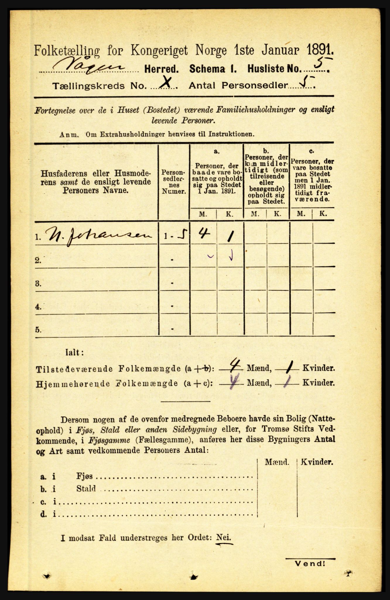 RA, 1891 census for 1865 Vågan, 1891, p. 2529