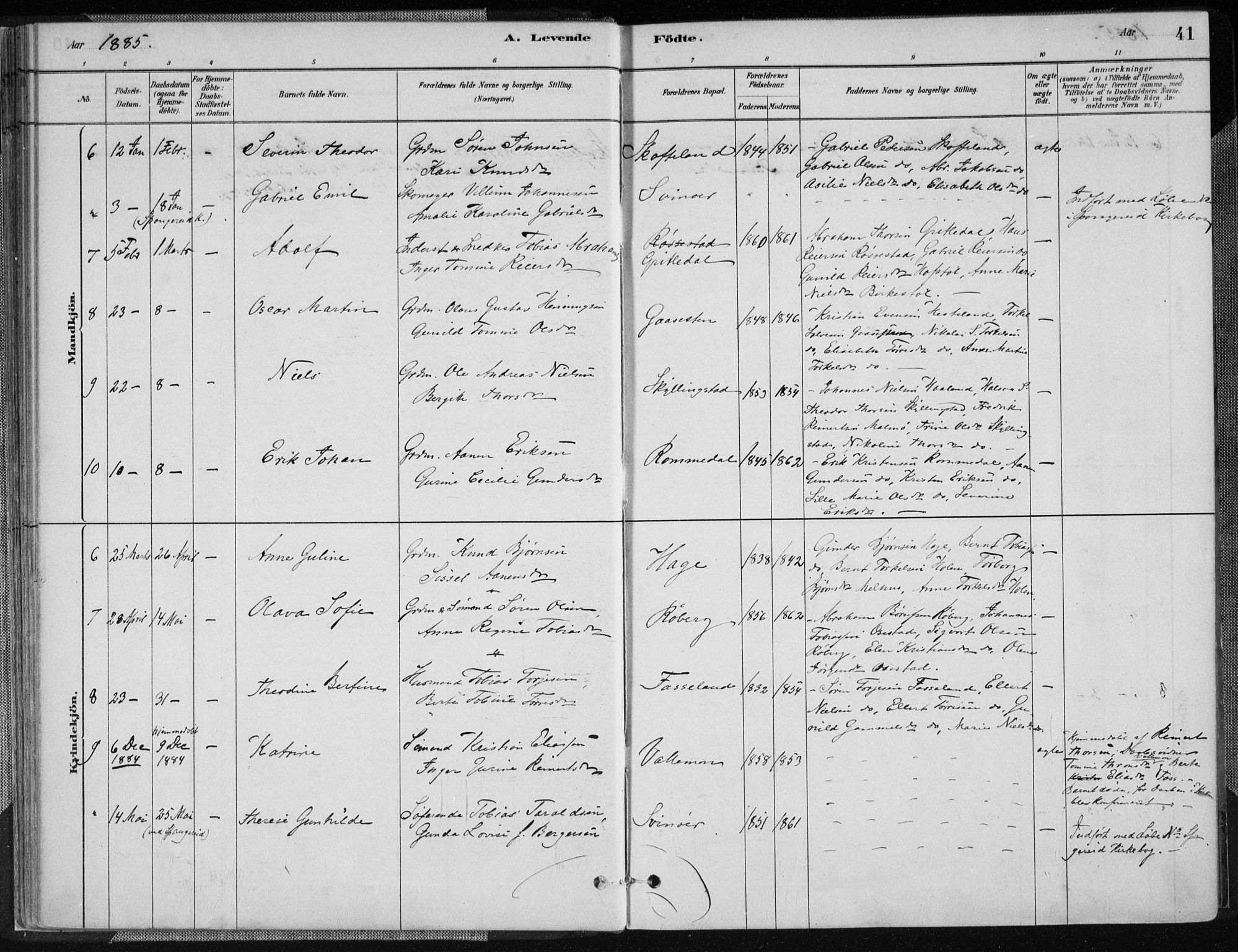 Sør-Audnedal sokneprestkontor, AV/SAK-1111-0039/F/Fa/Fab/L0009: Parish register (official) no. A 9, 1880-1895, p. 41