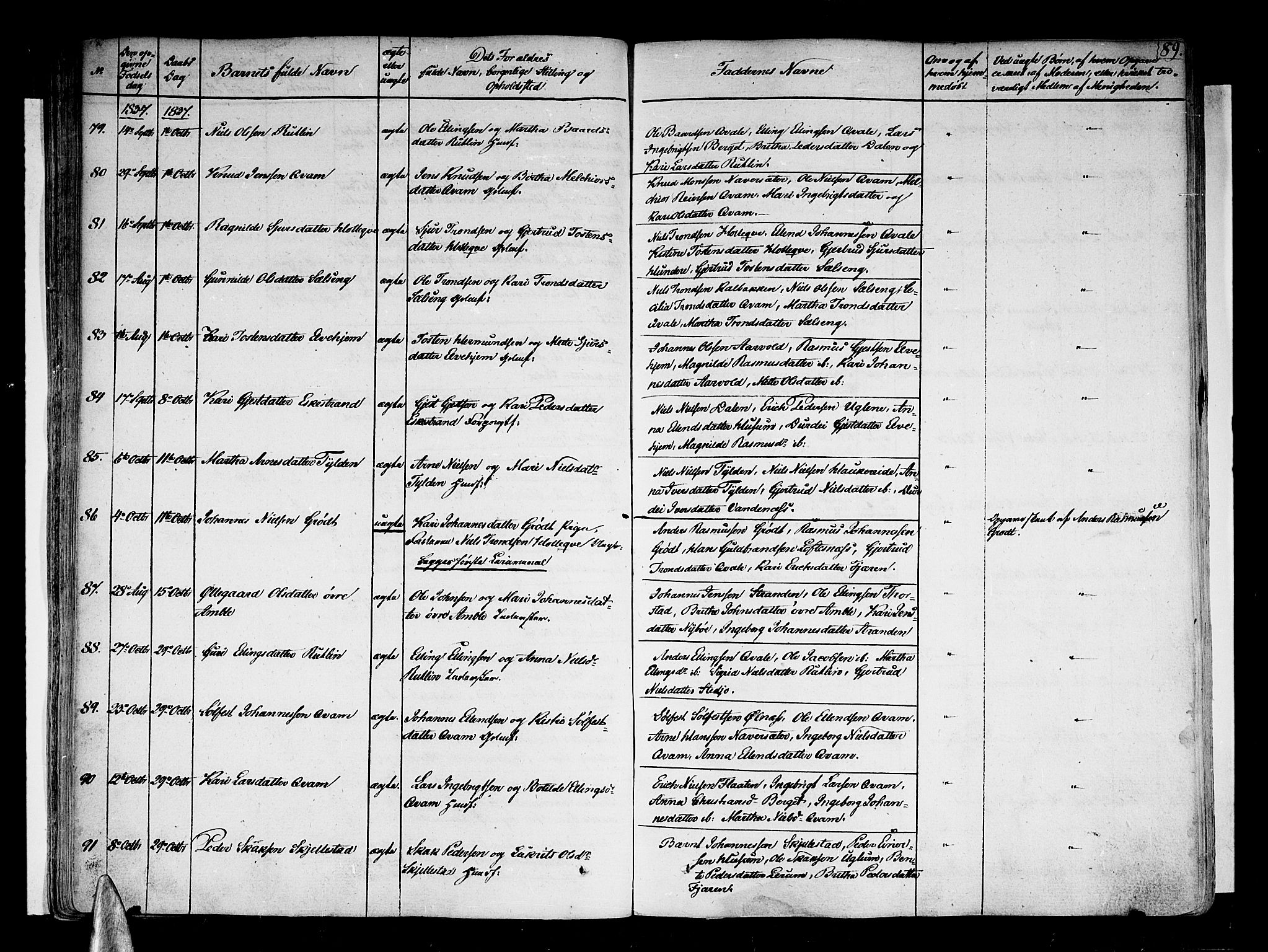 Sogndal sokneprestembete, AV/SAB-A-81301/H/Haa/Haaa/L0010: Parish register (official) no. A 10, 1821-1838, p. 89