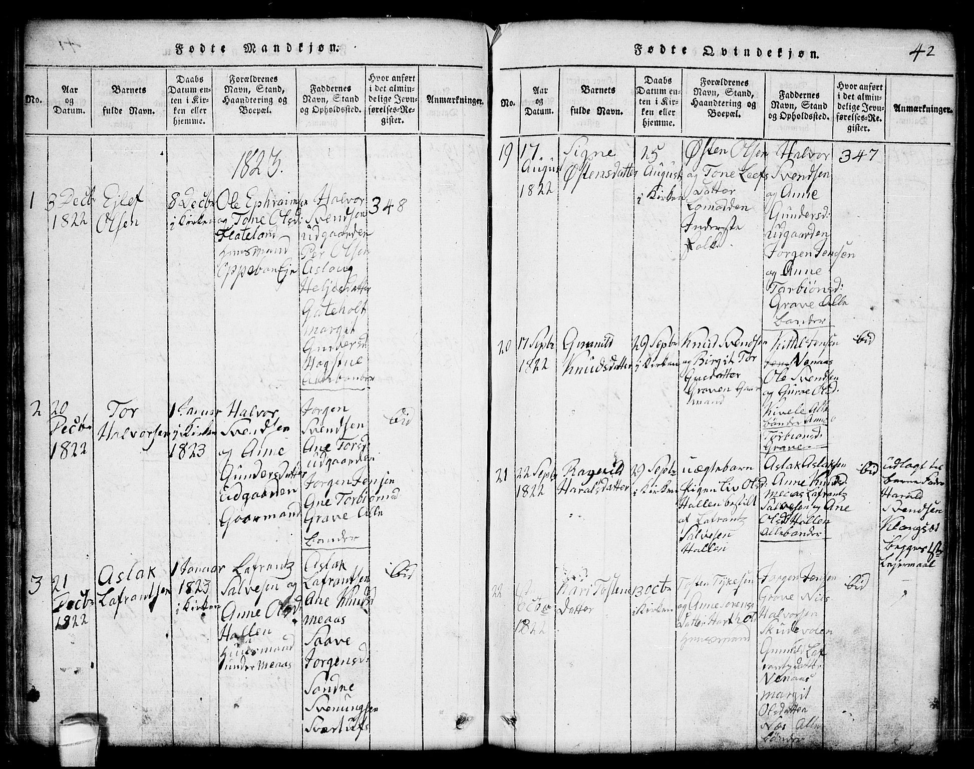 Seljord kirkebøker, SAKO/A-20/G/Ga/L0001: Parish register (copy) no. I 1, 1815-1854, p. 42