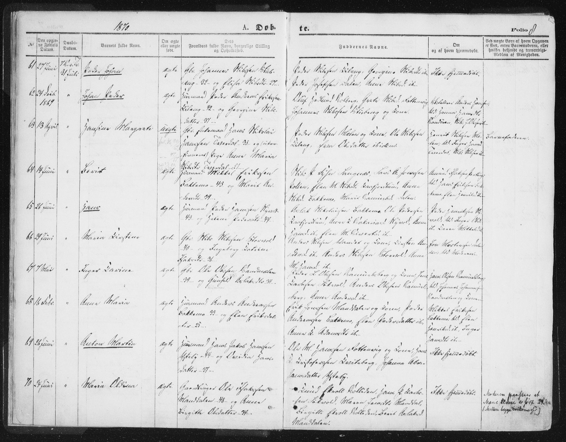 Lyngen sokneprestembete, AV/SATØ-S-1289/H/He/Hea/L0006kirke: Parish register (official) no. 6, 1870-1878, p. 8