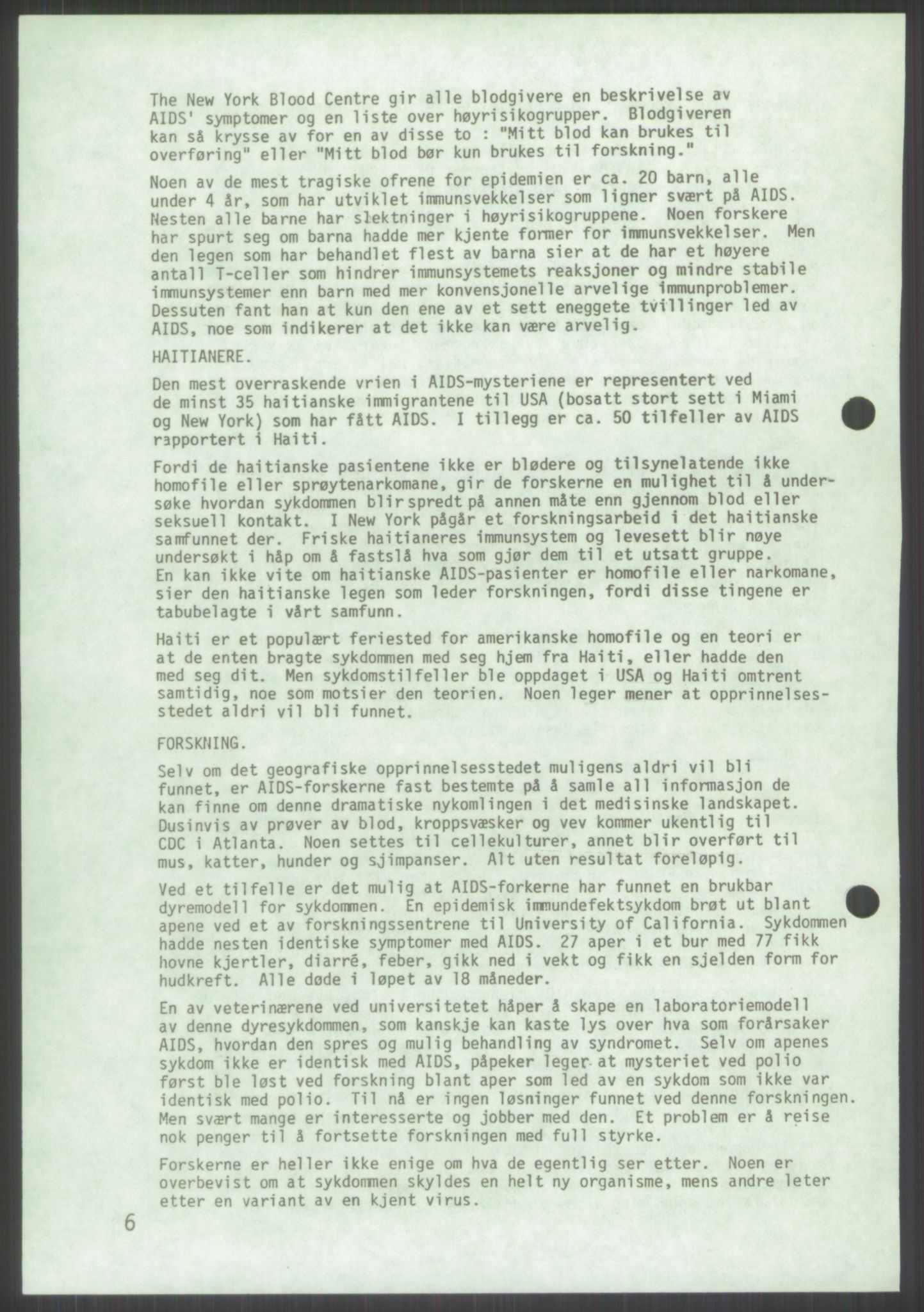 Det Norske Forbundet av 1948/Landsforeningen for Lesbisk og Homofil Frigjøring, AV/RA-PA-1216/D/Db/L0001: Aids, 1983-1987, p. 110