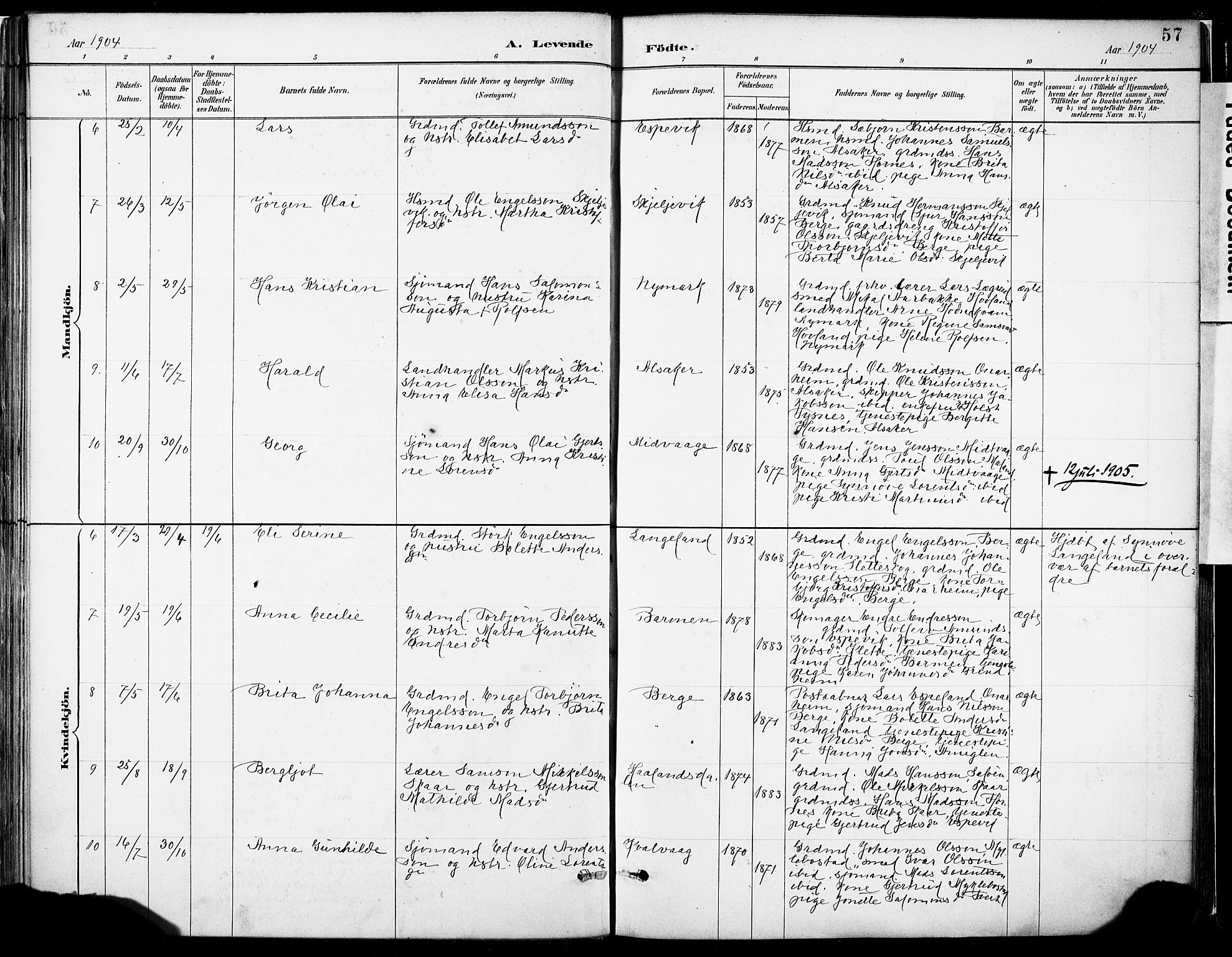 Tysnes sokneprestembete, SAB/A-78601/H/Haa: Parish register (official) no. C 1, 1887-1912, p. 57