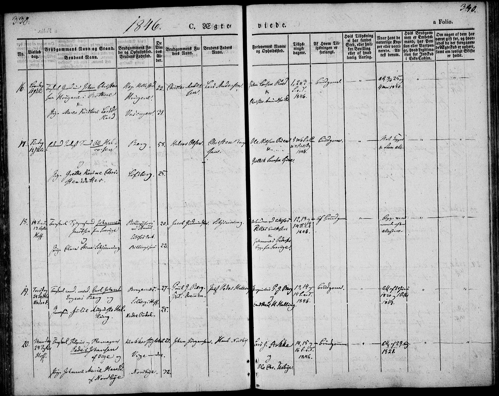 Hof kirkebøker, AV/SAKO-A-64/F/Fa/L0005: Parish register (official) no. I 5, 1844-1851, p. 339-340