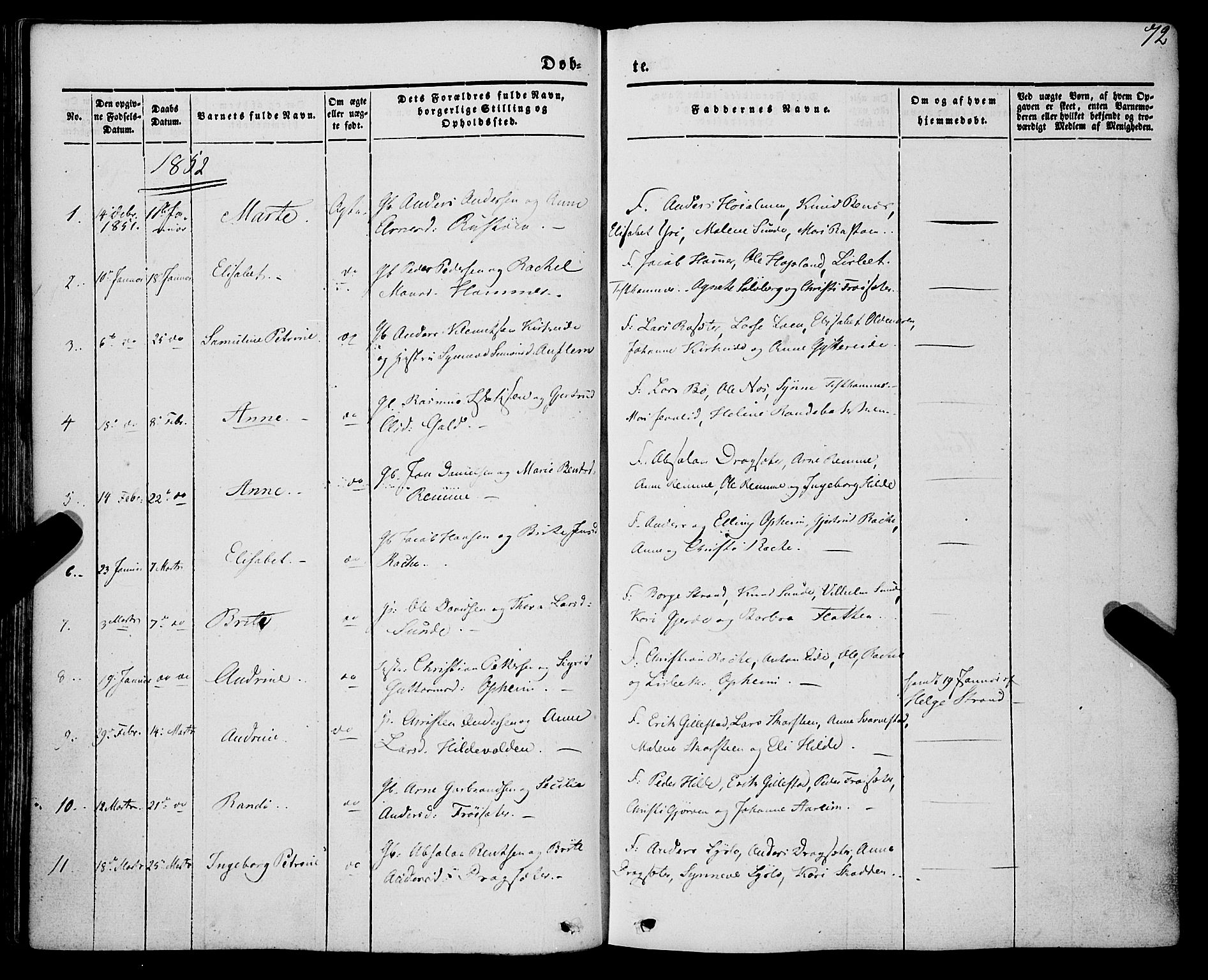 Innvik sokneprestembete, AV/SAB-A-80501: Parish register (official) no. A 5, 1847-1865, p. 72