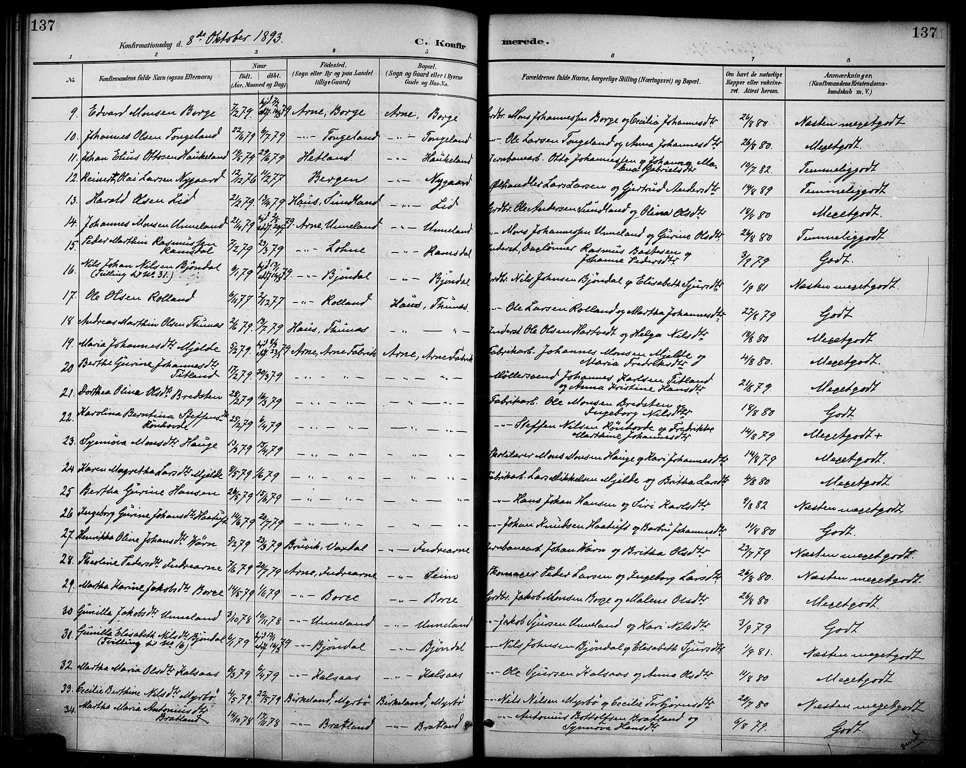 Haus sokneprestembete, AV/SAB-A-75601/H/Haa/Haad/L0001: Parish register (official) no. D 1, 1887-1898, p. 137