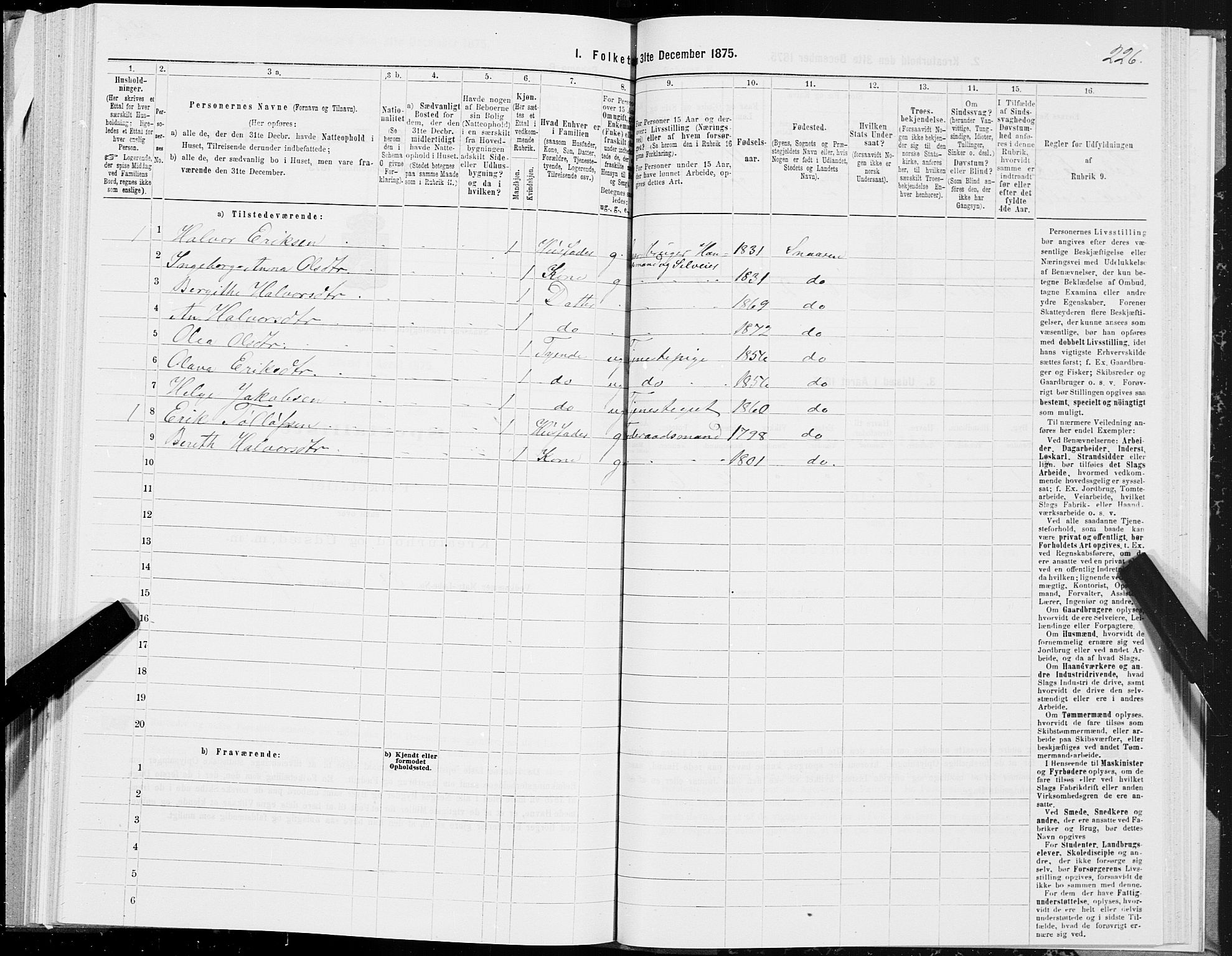 SAT, 1875 census for 1736P Snåsa, 1875, p. 1226