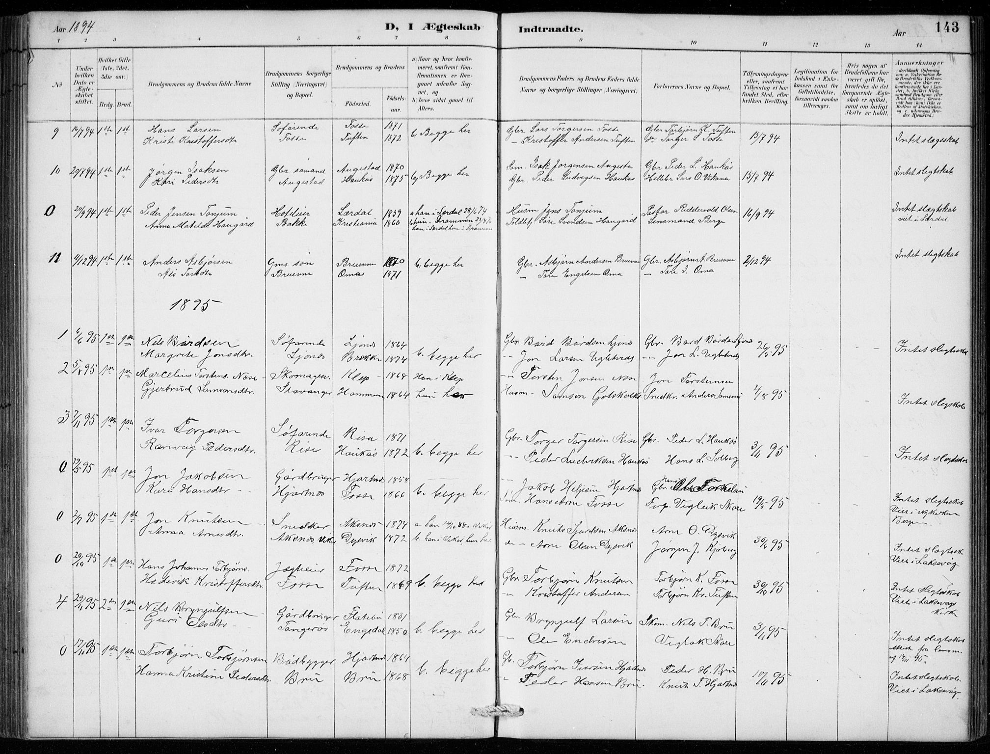 Strandebarm sokneprestembete, SAB/A-78401/H/Hab: Parish register (copy) no. B  1, 1891-1914, p. 143