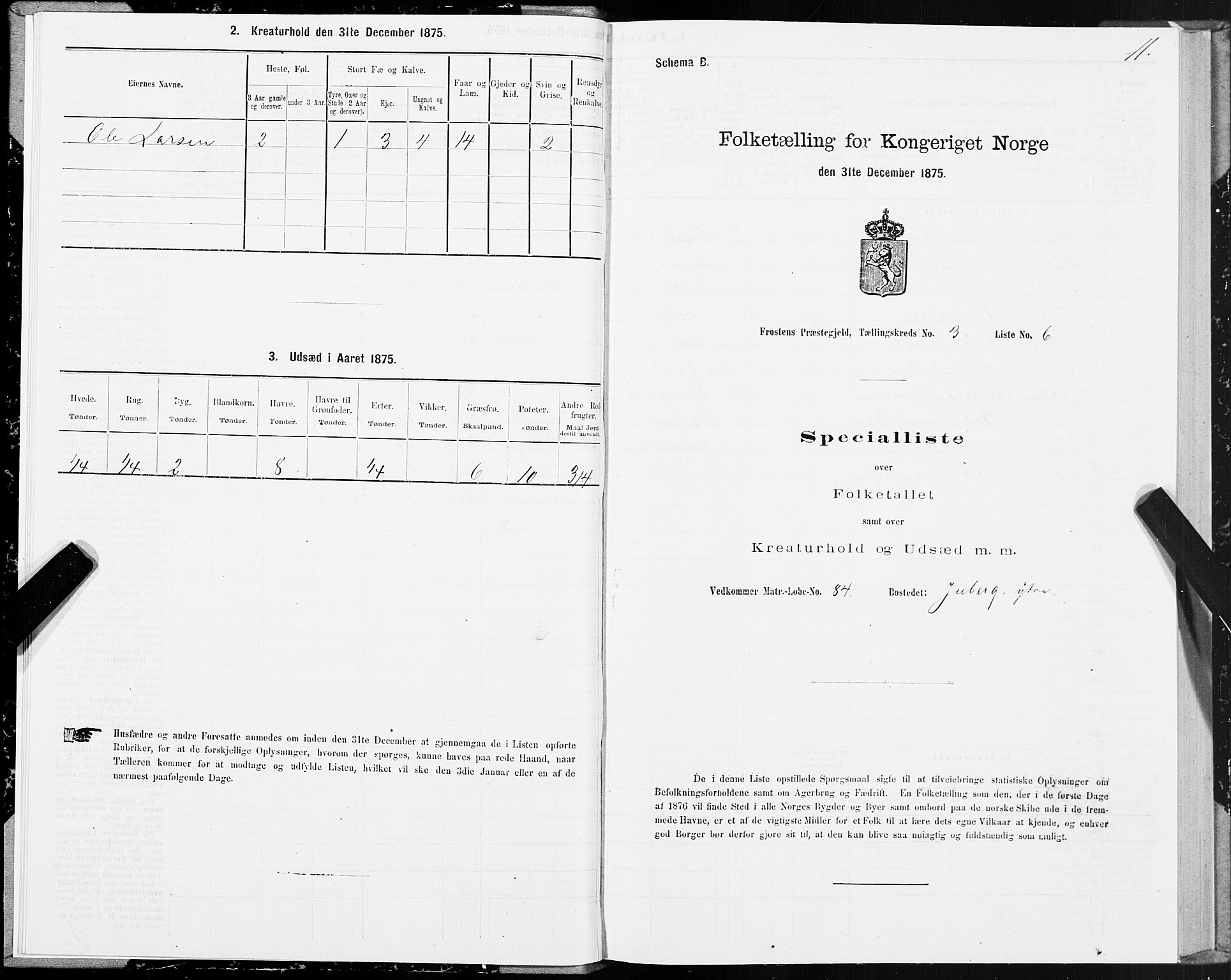 SAT, 1875 census for 1717P Frosta, 1875, p. 3011