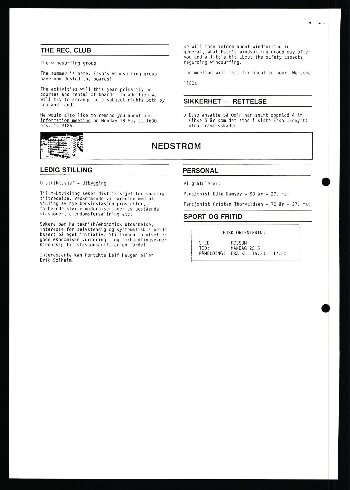 Pa 0982 - Esso Norge A/S, AV/SAST-A-100448/X/Xd/L0003: Ukenytt, 1987-1991