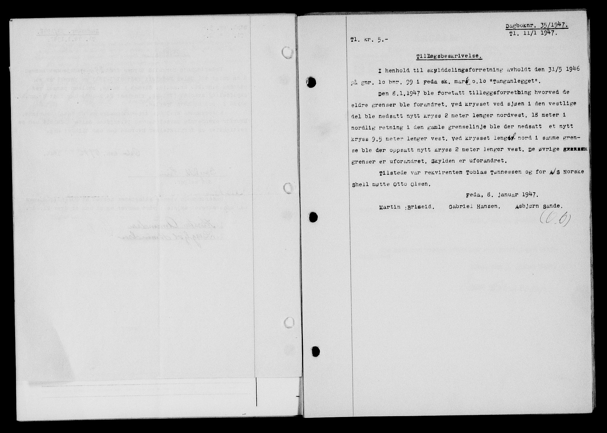 Flekkefjord sorenskriveri, SAK/1221-0001/G/Gb/Gba/L0061: Mortgage book no. A-9, 1946-1947, Diary no: : 35/1947