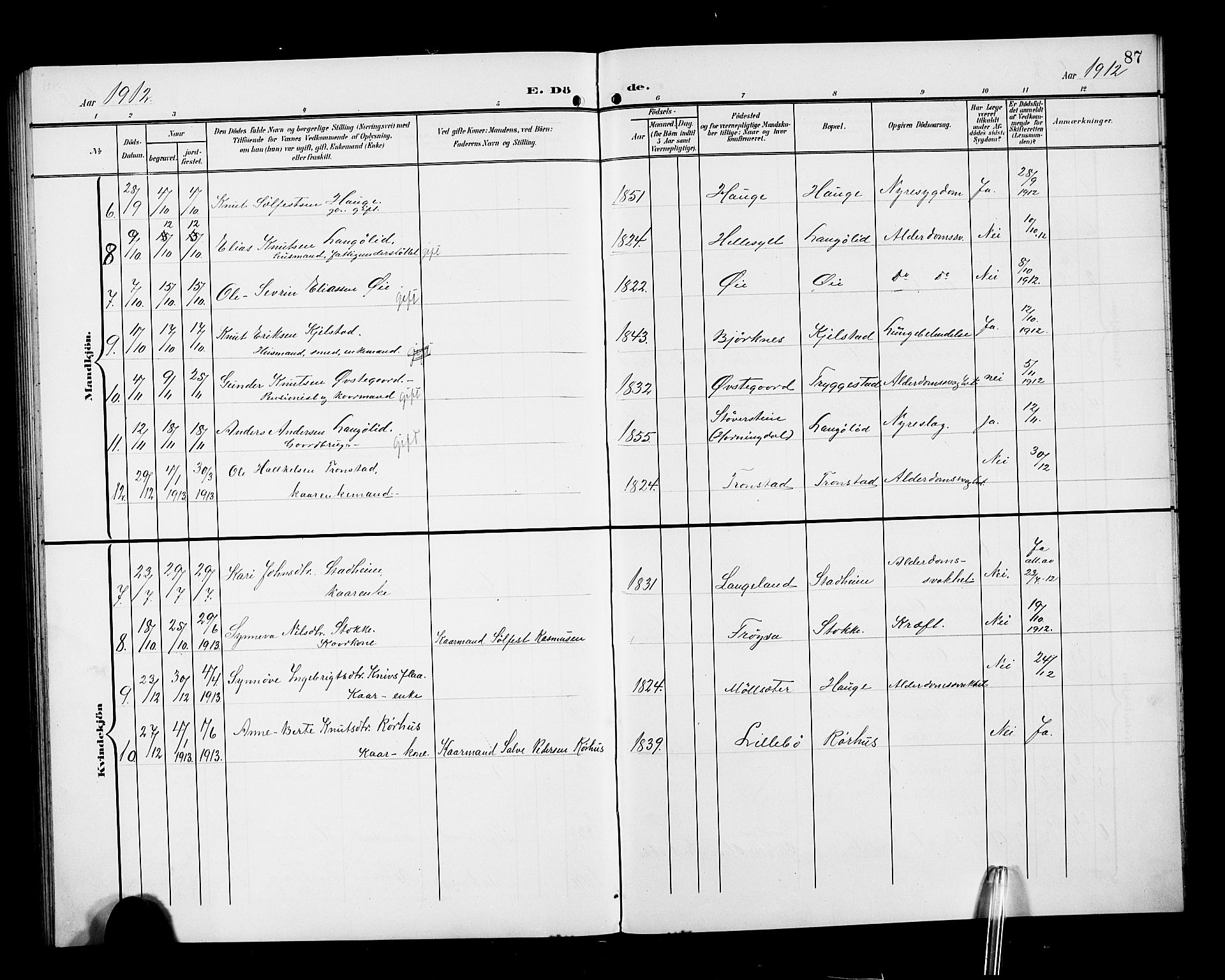 Ministerialprotokoller, klokkerbøker og fødselsregistre - Møre og Romsdal, AV/SAT-A-1454/517/L0231: Parish register (copy) no. 517C04, 1904-1918, p. 87