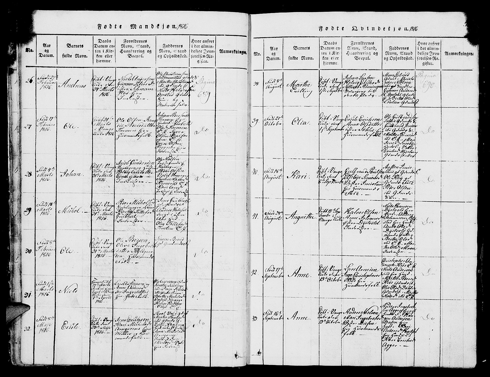 Vang prestekontor, Hedmark, SAH/PREST-008/H/Ha/Hab/L0004: Parish register (copy) no. 4, 1813-1827, p. 39-40