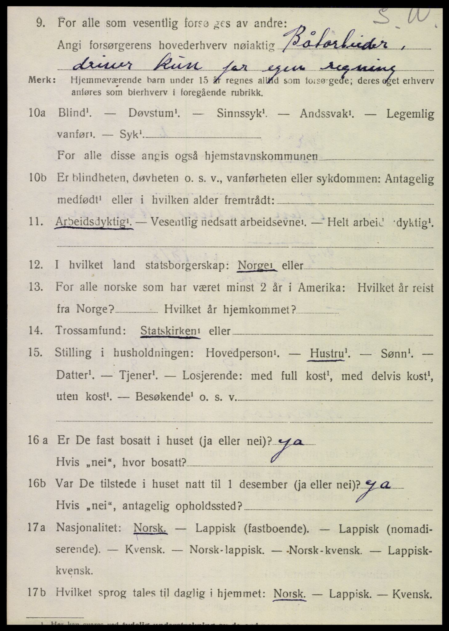 SAT, 1920 census for Korgen, 1920, p. 2391