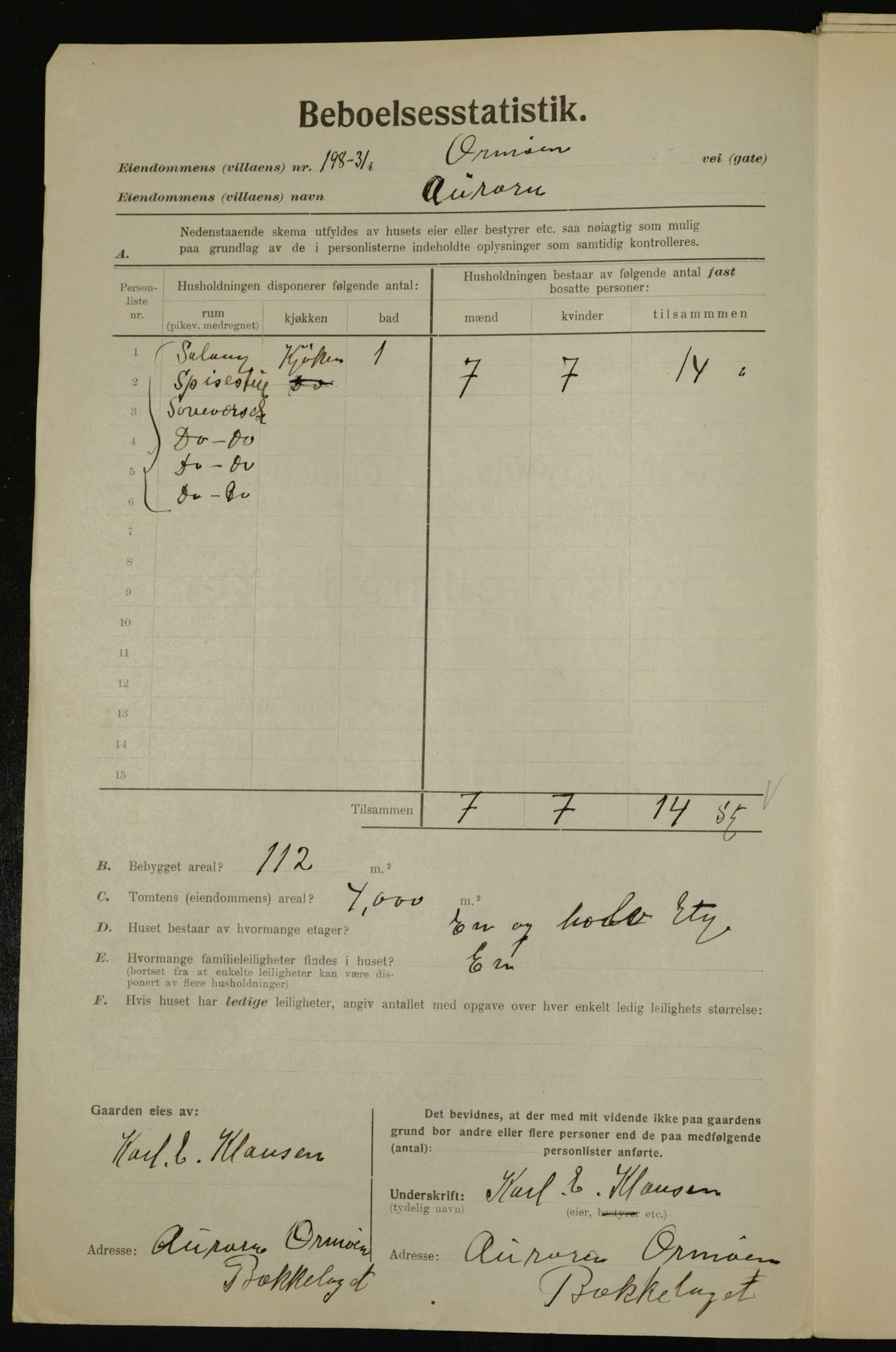 , Municipal Census 1923 for Aker, 1923, p. 43207