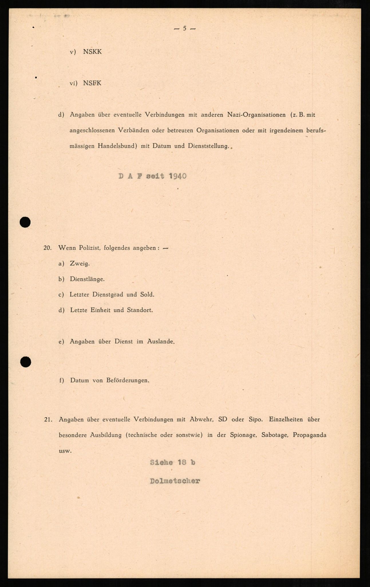 Forsvaret, Forsvarets overkommando II, AV/RA-RAFA-3915/D/Db/L0008: CI Questionaires. Tyske okkupasjonsstyrker i Norge. Tyskere., 1945-1946, p. 23