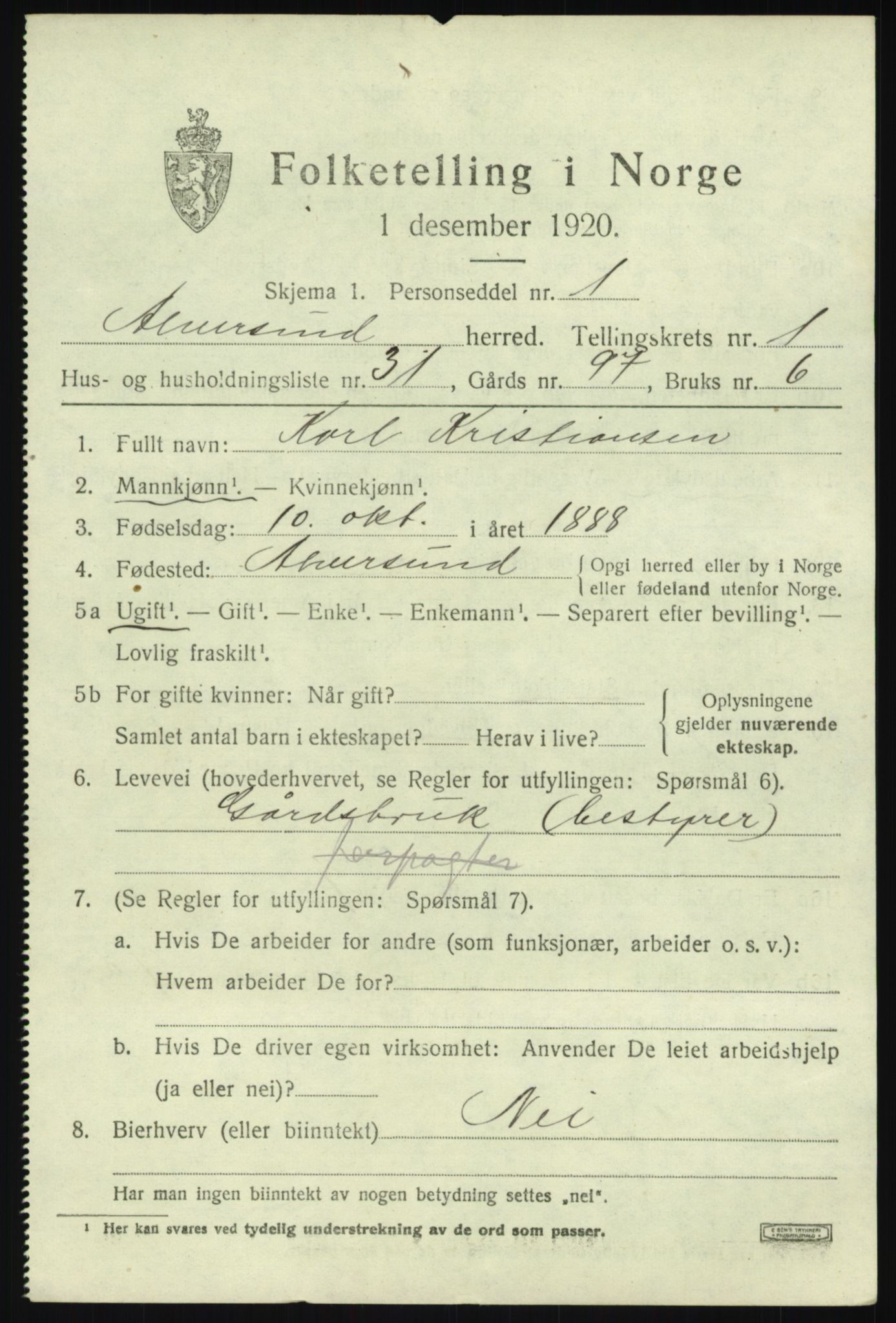 SAB, 1920 census for Alversund, 1920, p. 1546