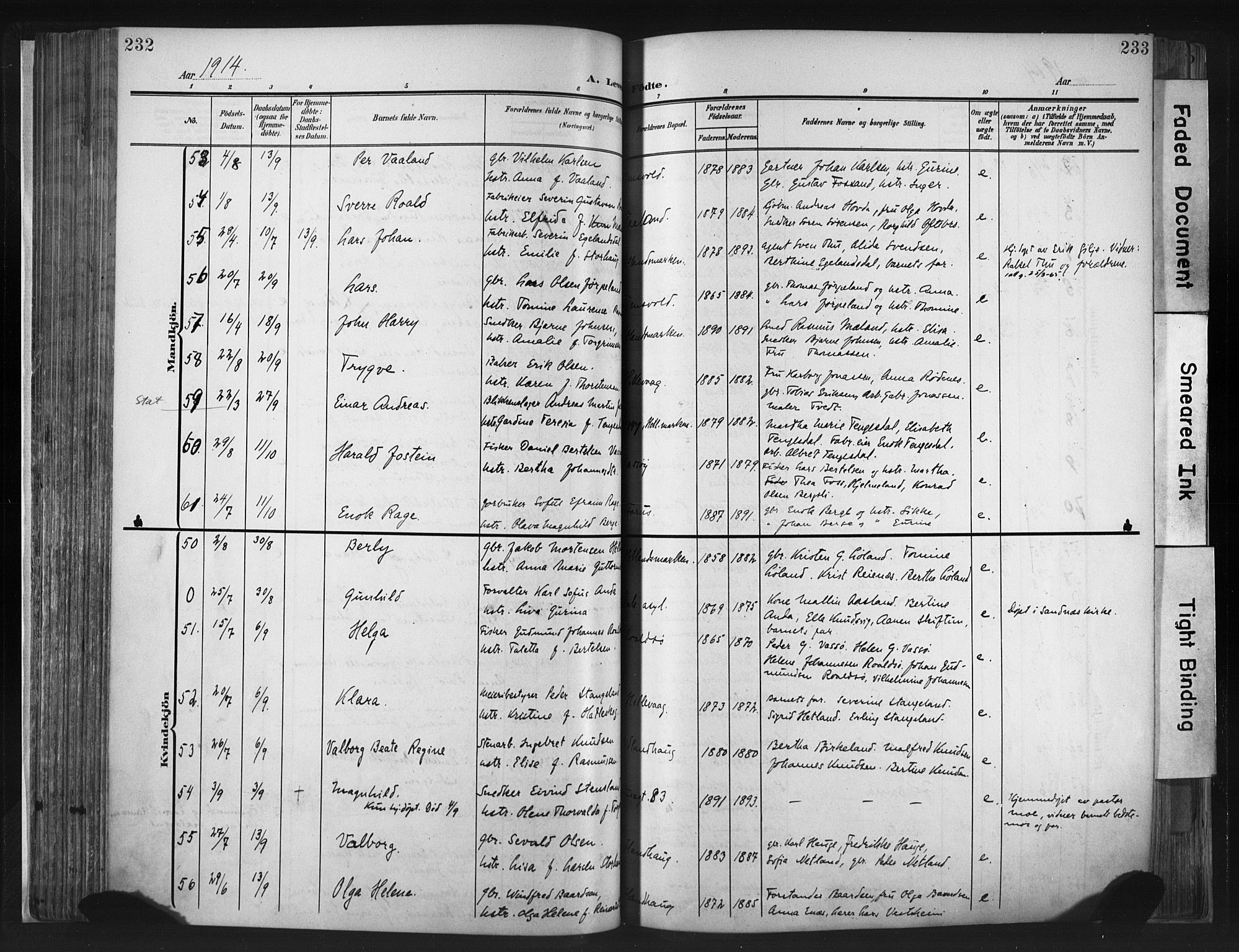 Hetland sokneprestkontor, SAST/A-101826/30/30BA/L0013: Parish register (official) no. A 13, 1904-1918, p. 232-233
