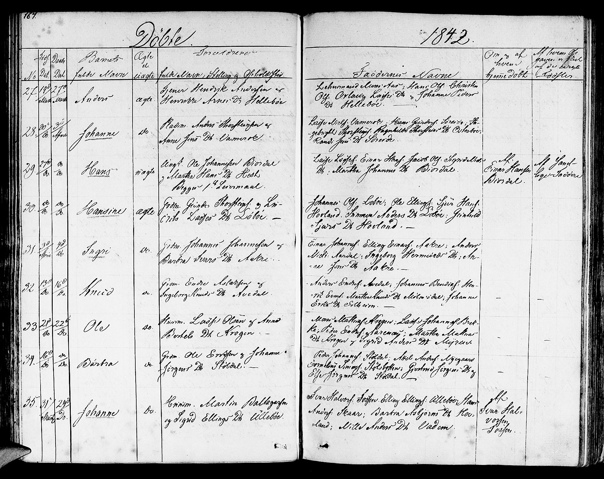 Lavik sokneprestembete, AV/SAB-A-80901: Parish register (official) no. A 2I, 1821-1842, p. 167