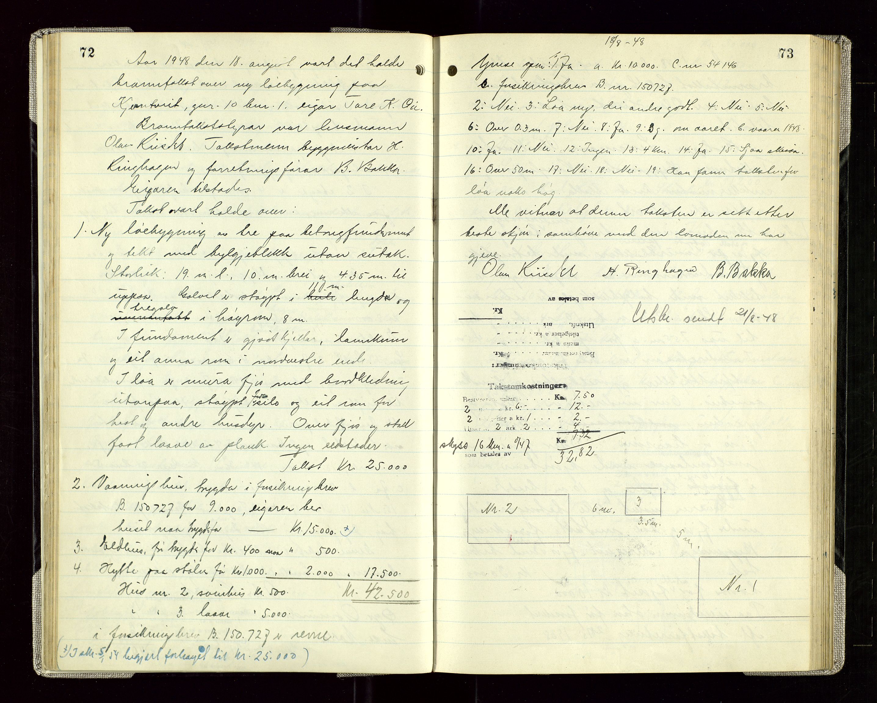 Sauda lensmannskontor, AV/SAST-A-100177/Goa/L0005: "Branntakstprotokoll for Sauda lensmannsdistrikt", 1946-1955, p. 72-73