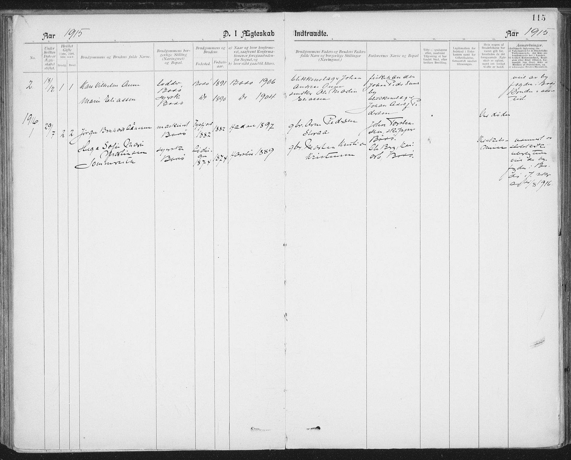 Ministerialprotokoller, klokkerbøker og fødselsregistre - Nordland, SAT/A-1459/801/L0012: Parish register (official) no. 801A12, 1900-1916, p. 115