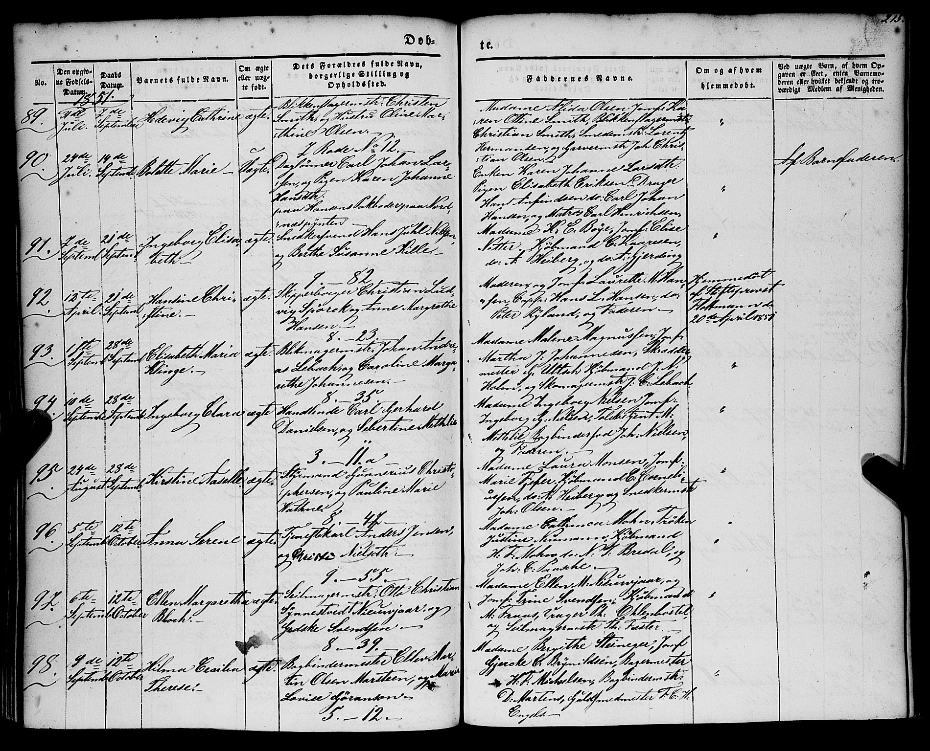 Nykirken Sokneprestembete, AV/SAB-A-77101/H/Haa/L0014: Parish register (official) no. B 1, 1844-1858, p. 215