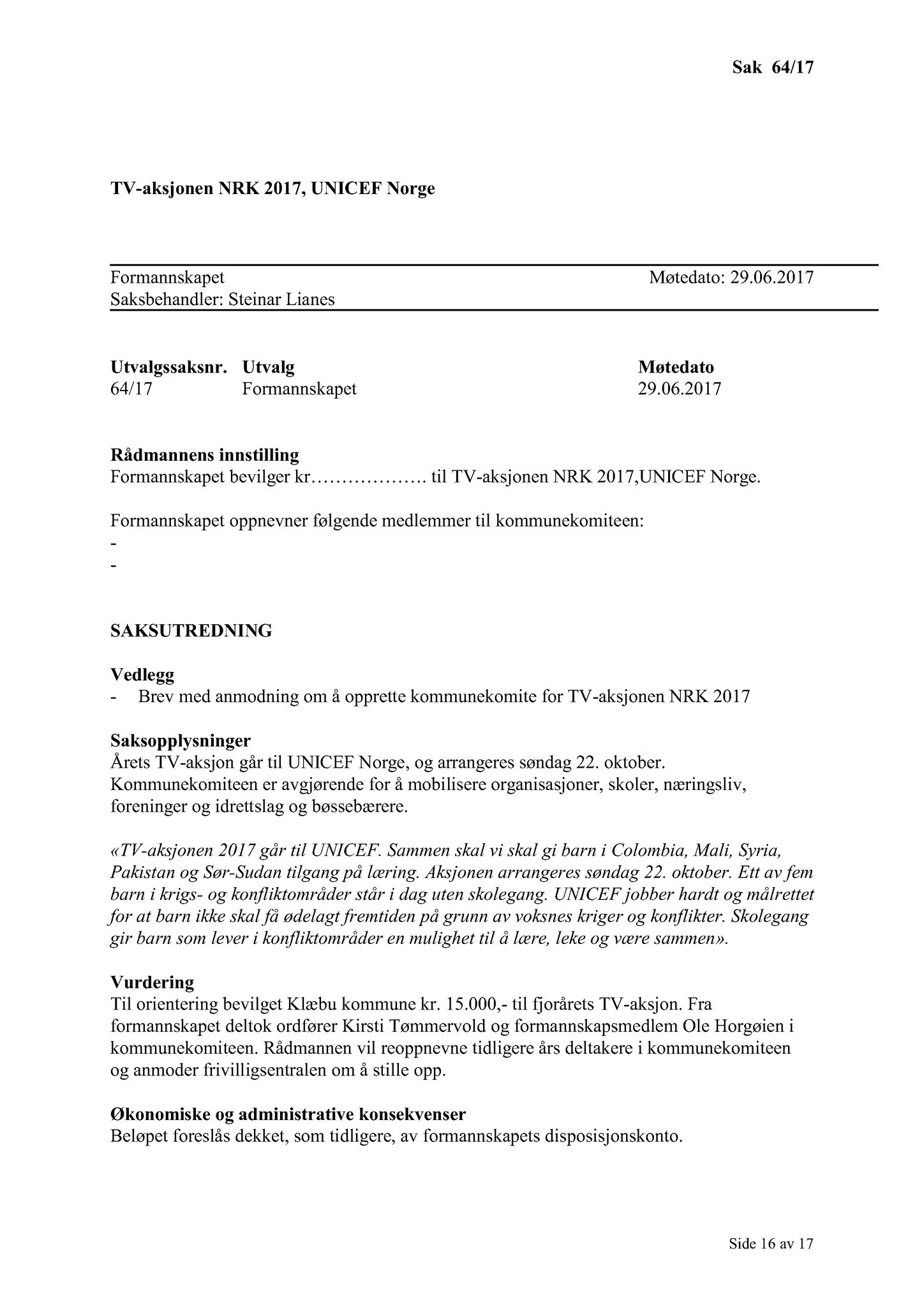 Klæbu Kommune, TRKO/KK/02-FS/L010: Formannsskapet - Møtedokumenter, 2017, p. 1883