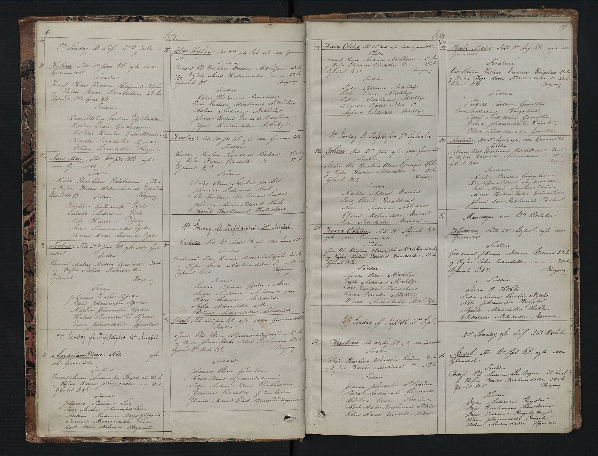 Vestre Toten prestekontor, SAH/PREST-108/H/Ha/Hab/L0007: Parish register (copy) no. 7, 1872-1900, p. 16-17