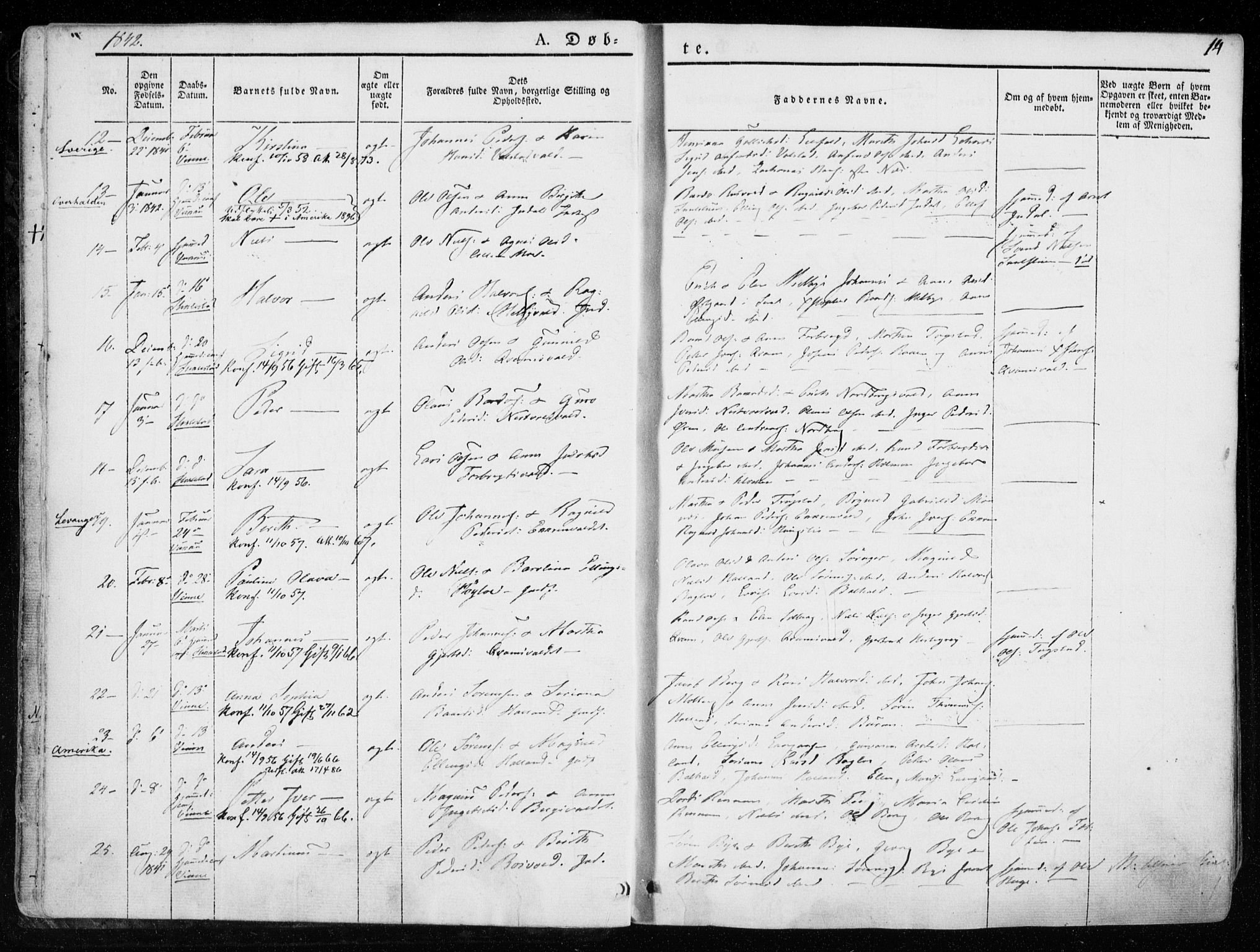 Ministerialprotokoller, klokkerbøker og fødselsregistre - Nord-Trøndelag, SAT/A-1458/723/L0239: Parish register (official) no. 723A08, 1841-1851, p. 14