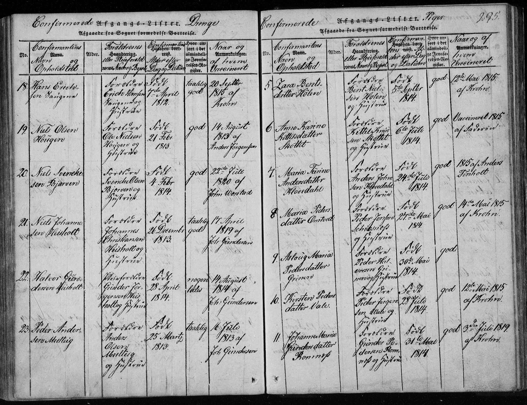 Holla kirkebøker, SAKO/A-272/F/Fa/L0003: Parish register (official) no. 3, 1815-1830, p. 295