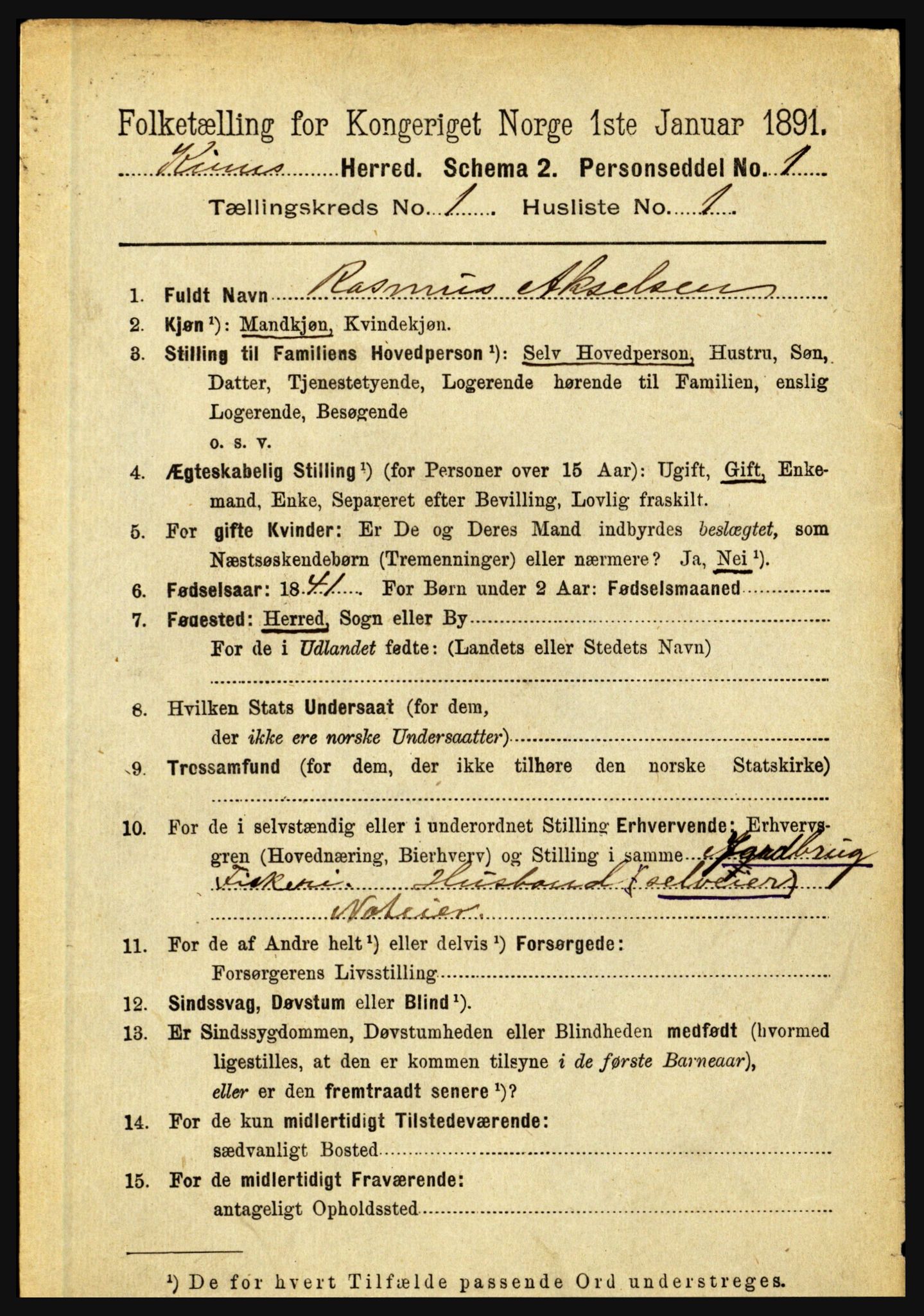 RA, 1891 census for 1437 Kinn, 1891, p. 104