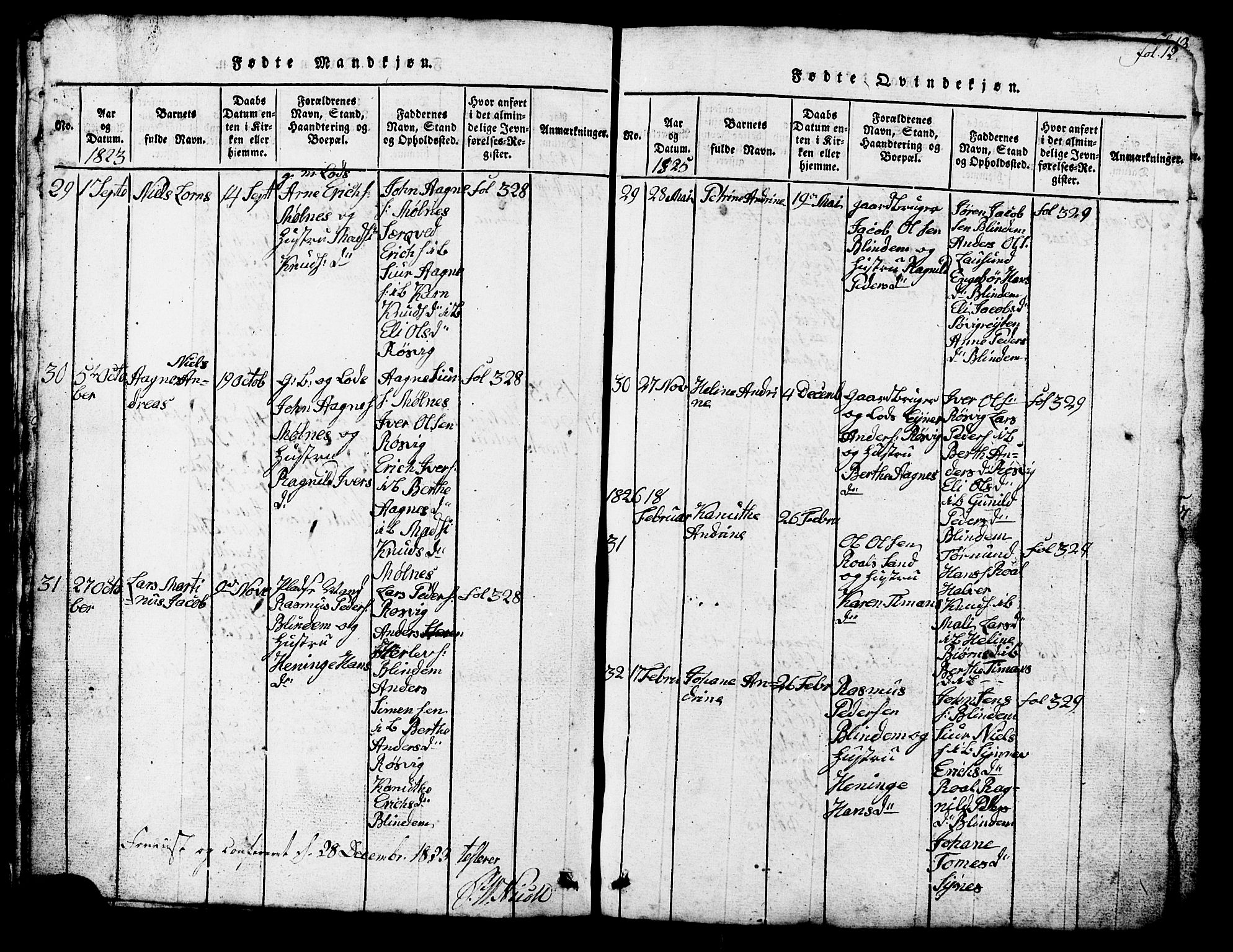 Ministerialprotokoller, klokkerbøker og fødselsregistre - Møre og Romsdal, SAT/A-1454/537/L0520: Parish register (copy) no. 537C01, 1819-1868, p. 12