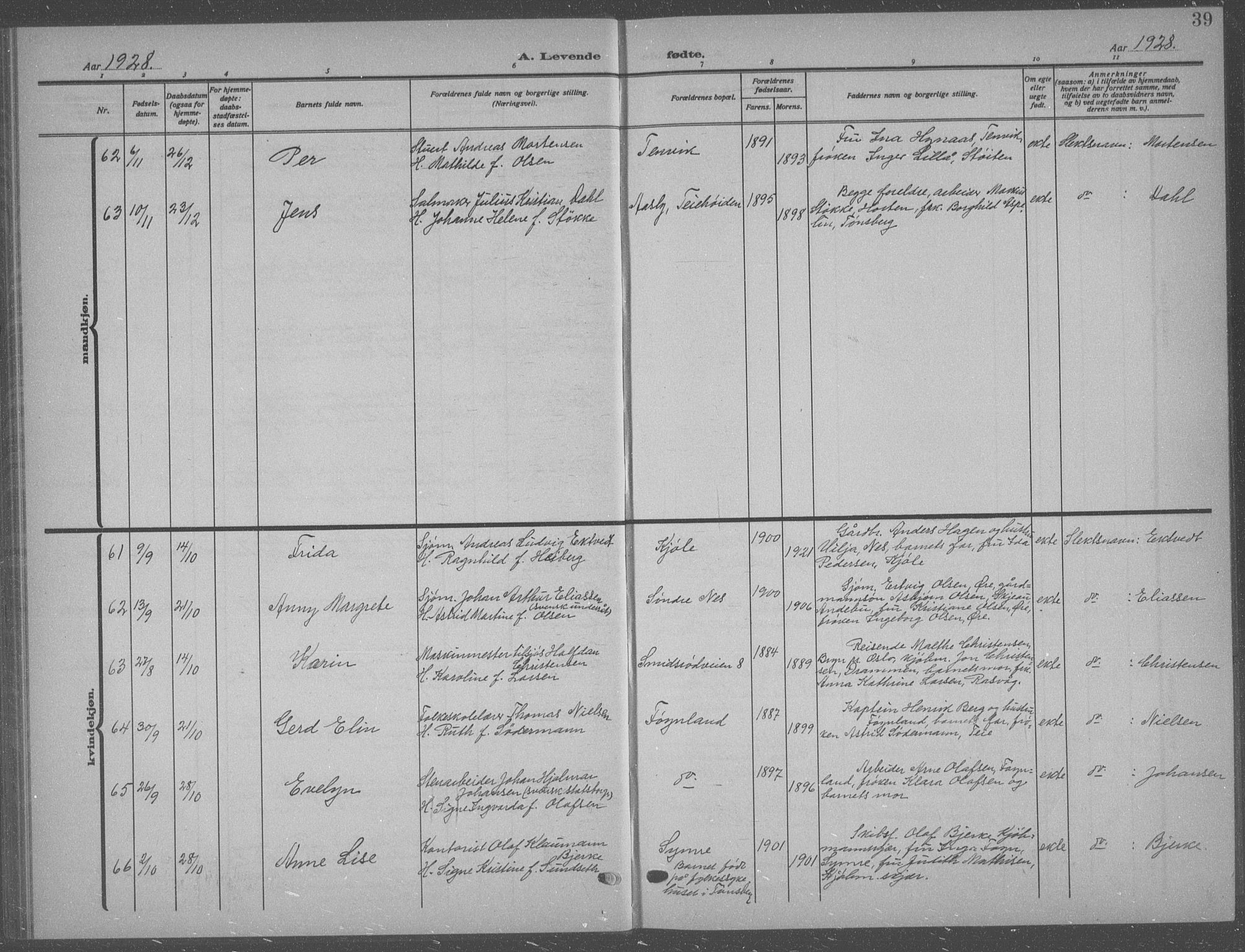 Nøtterøy kirkebøker, AV/SAKO-A-354/G/Ga/L0006: Parish register (copy) no. I 6, 1925-1939, p. 39