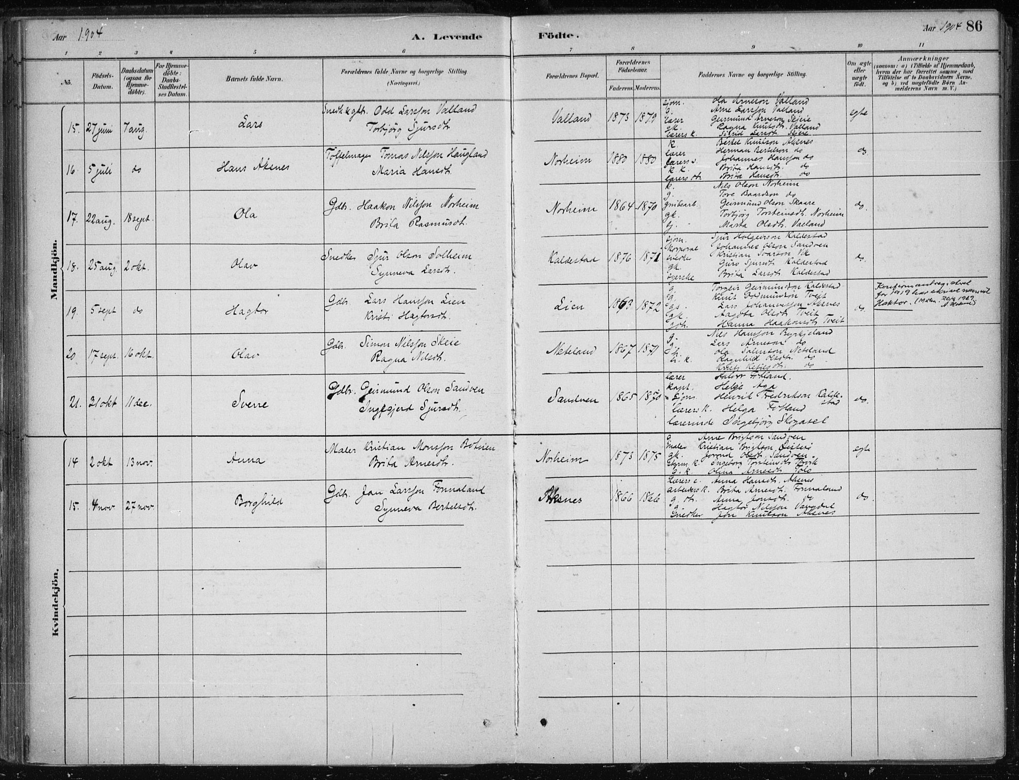 Kvam sokneprestembete, AV/SAB-A-76201/H/Haa: Parish register (official) no. B  1, 1880-1908, p. 86