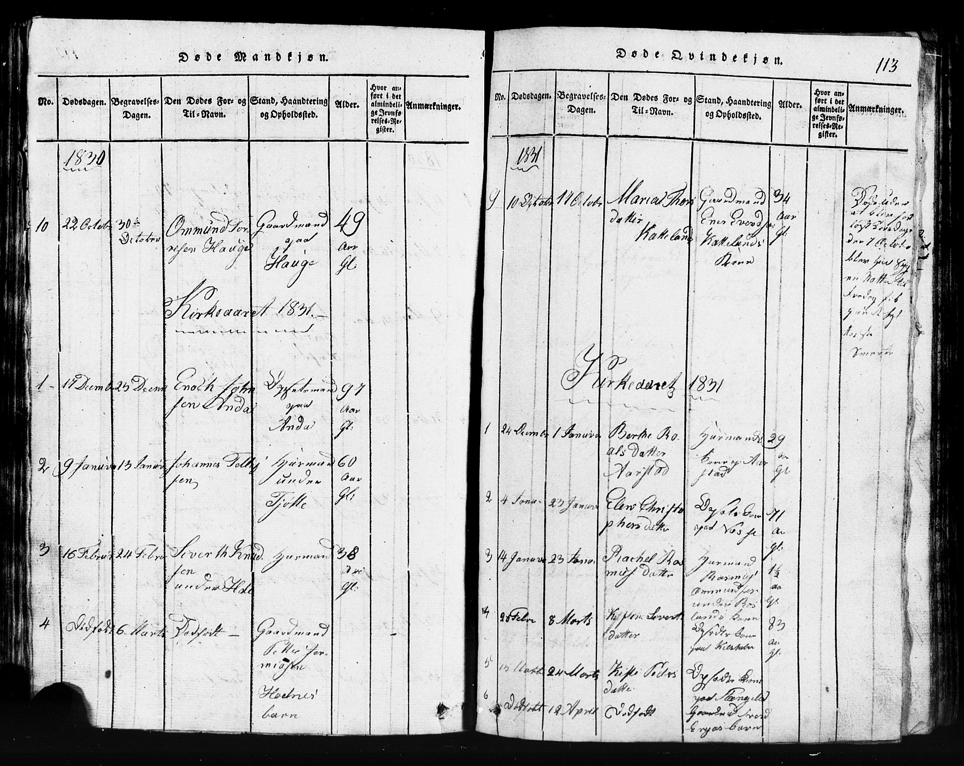 Klepp sokneprestkontor, SAST/A-101803/001/3/30BB/L0001: Parish register (copy) no.  B 1, 1816-1859, p. 113