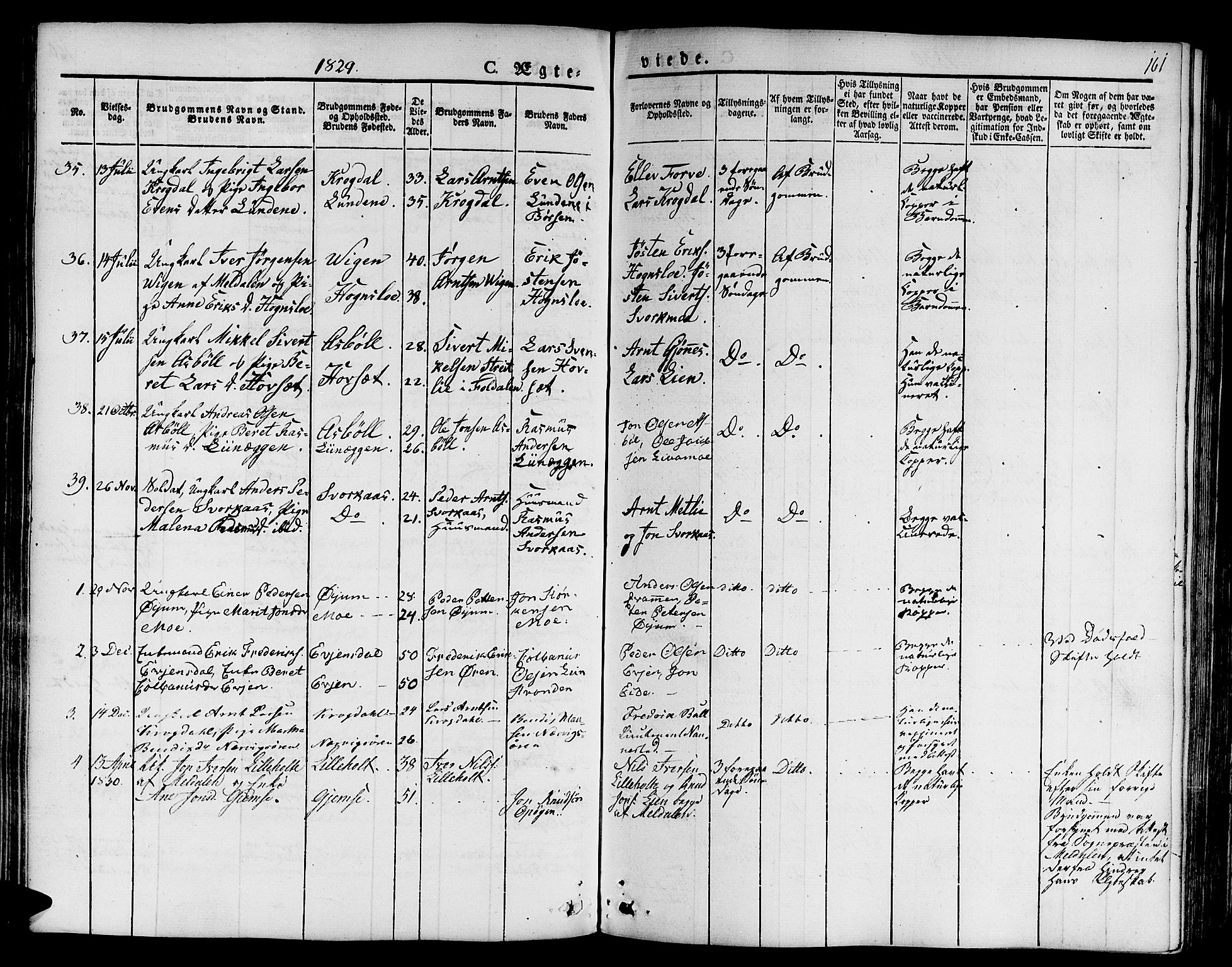 Ministerialprotokoller, klokkerbøker og fødselsregistre - Sør-Trøndelag, SAT/A-1456/668/L0804: Parish register (official) no. 668A04, 1826-1839, p. 161