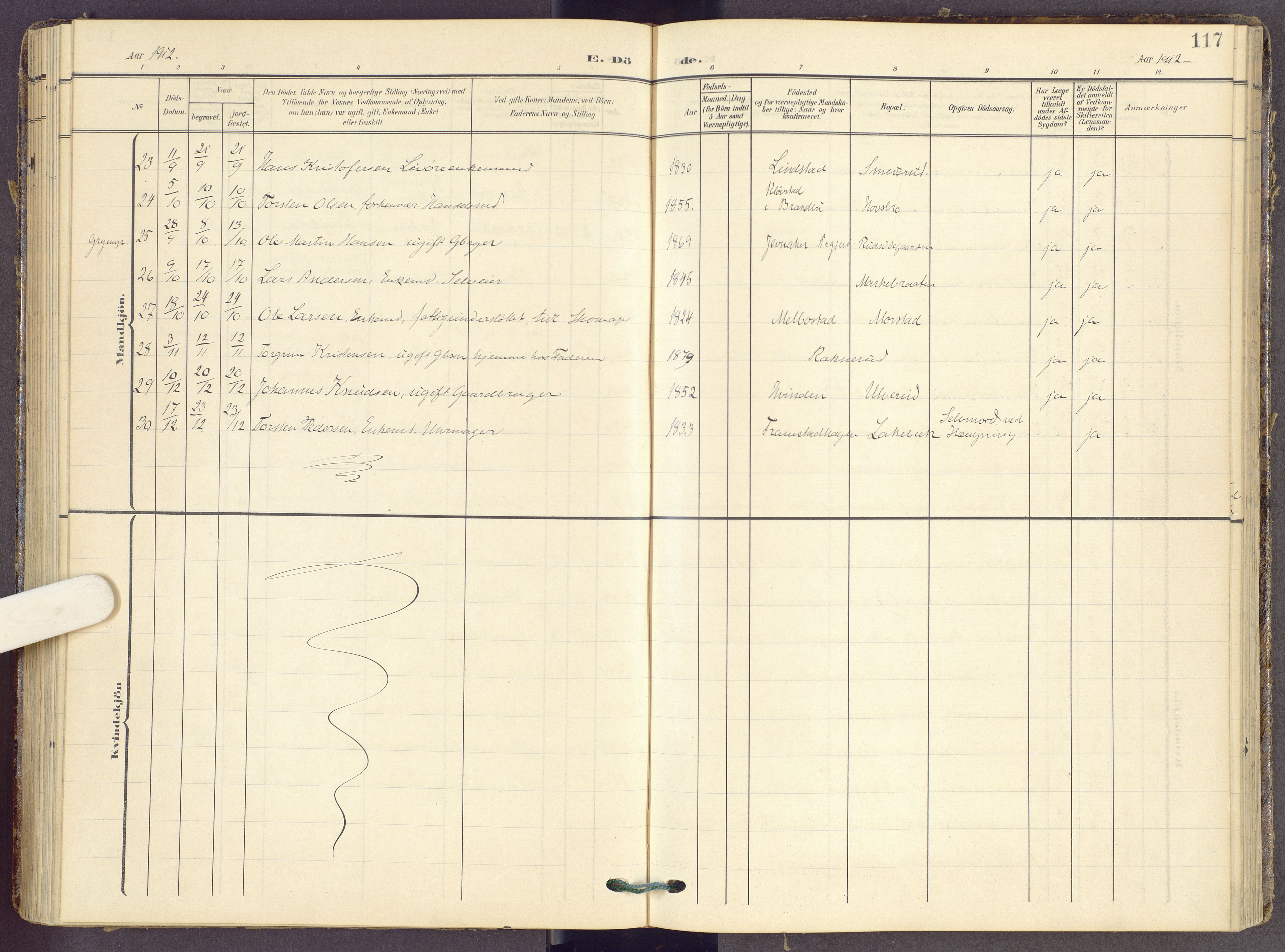 Gran prestekontor, AV/SAH-PREST-112/H/Ha/Haa/L0022: Parish register (official) no. 22, 1908-1918, p. 117