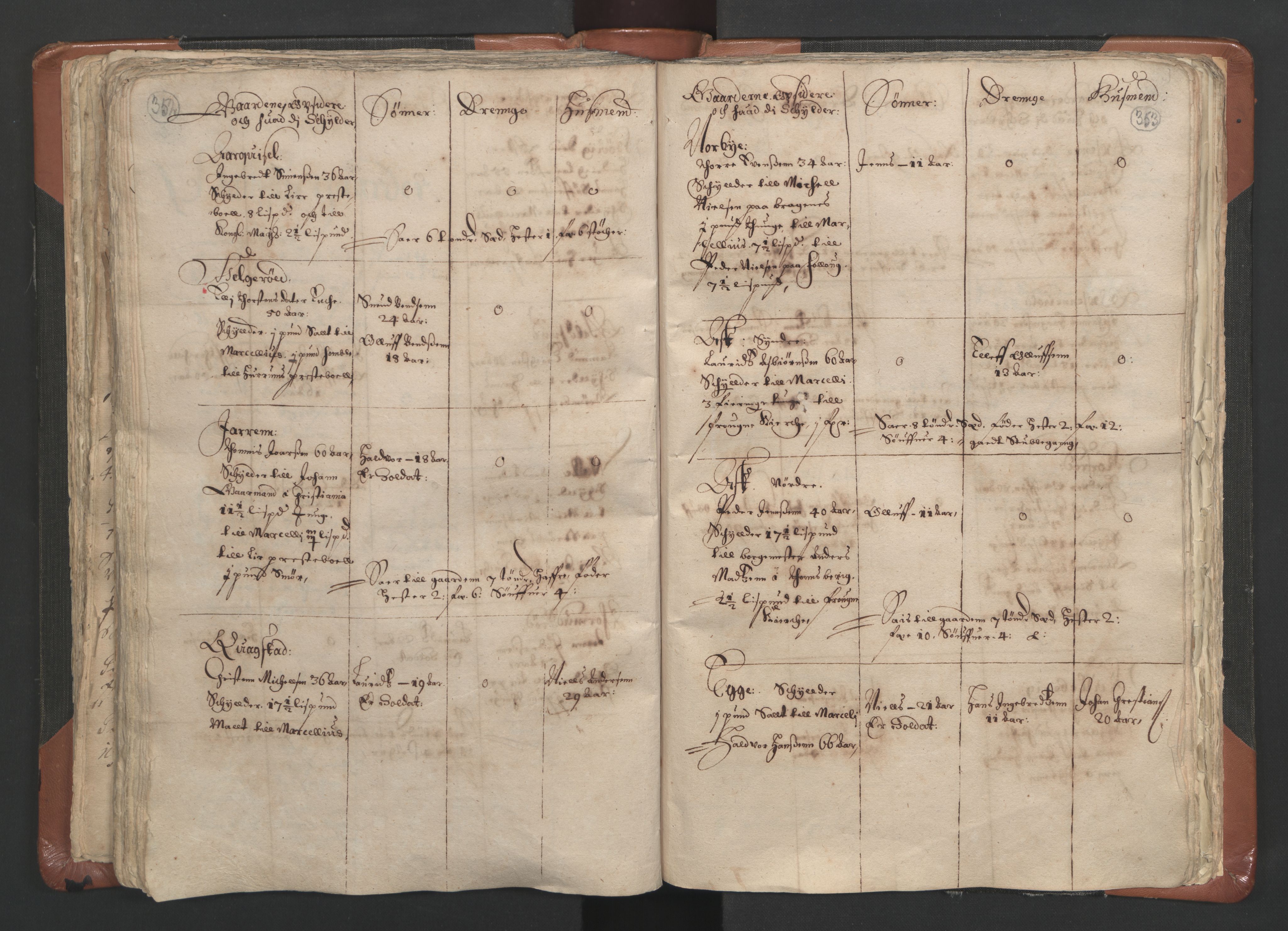 RA, Vicar's Census 1664-1666, no. 9: Bragernes deanery, 1664-1666, p. 352-353